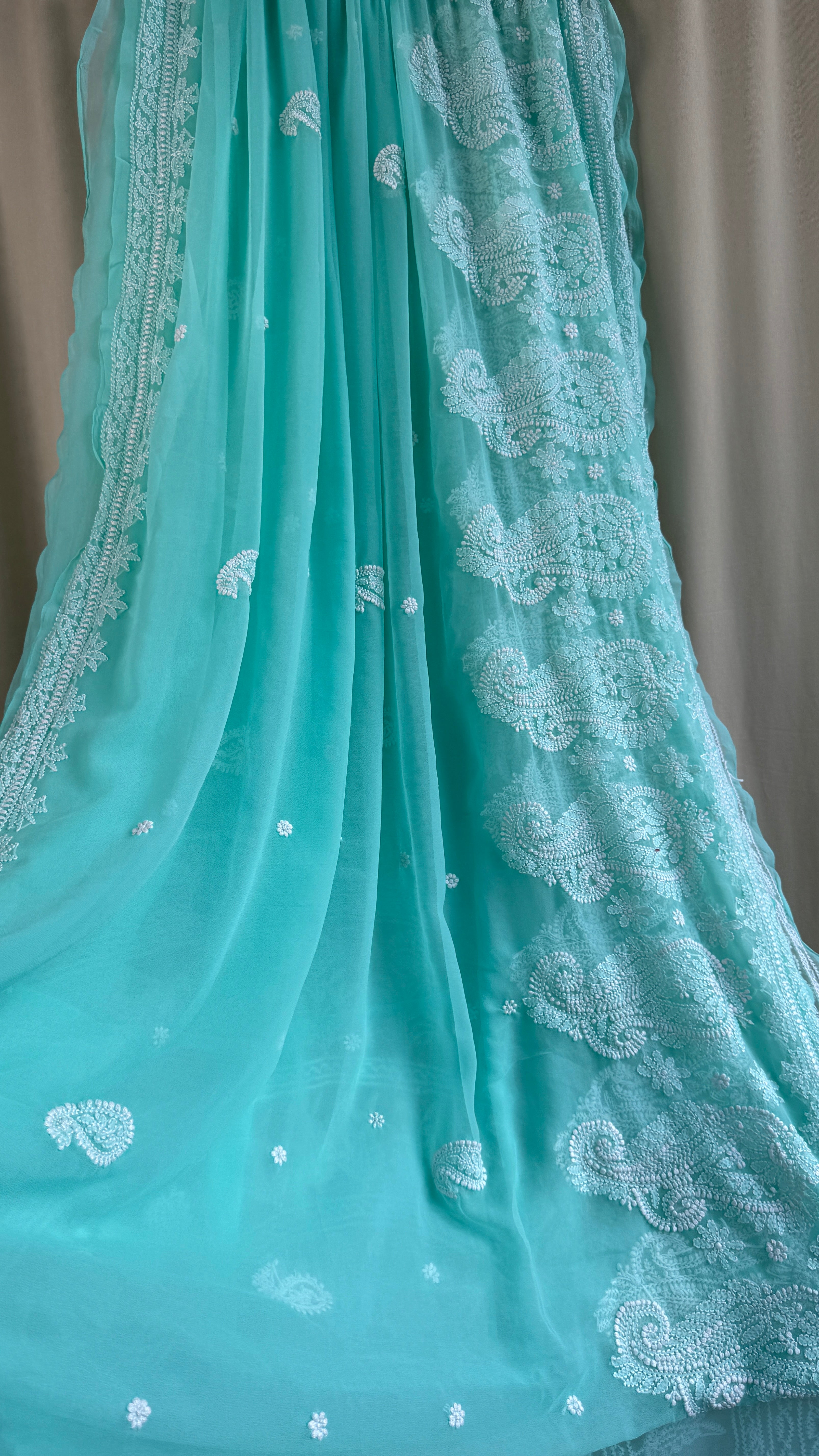 Georgette Chikankari saree in Green