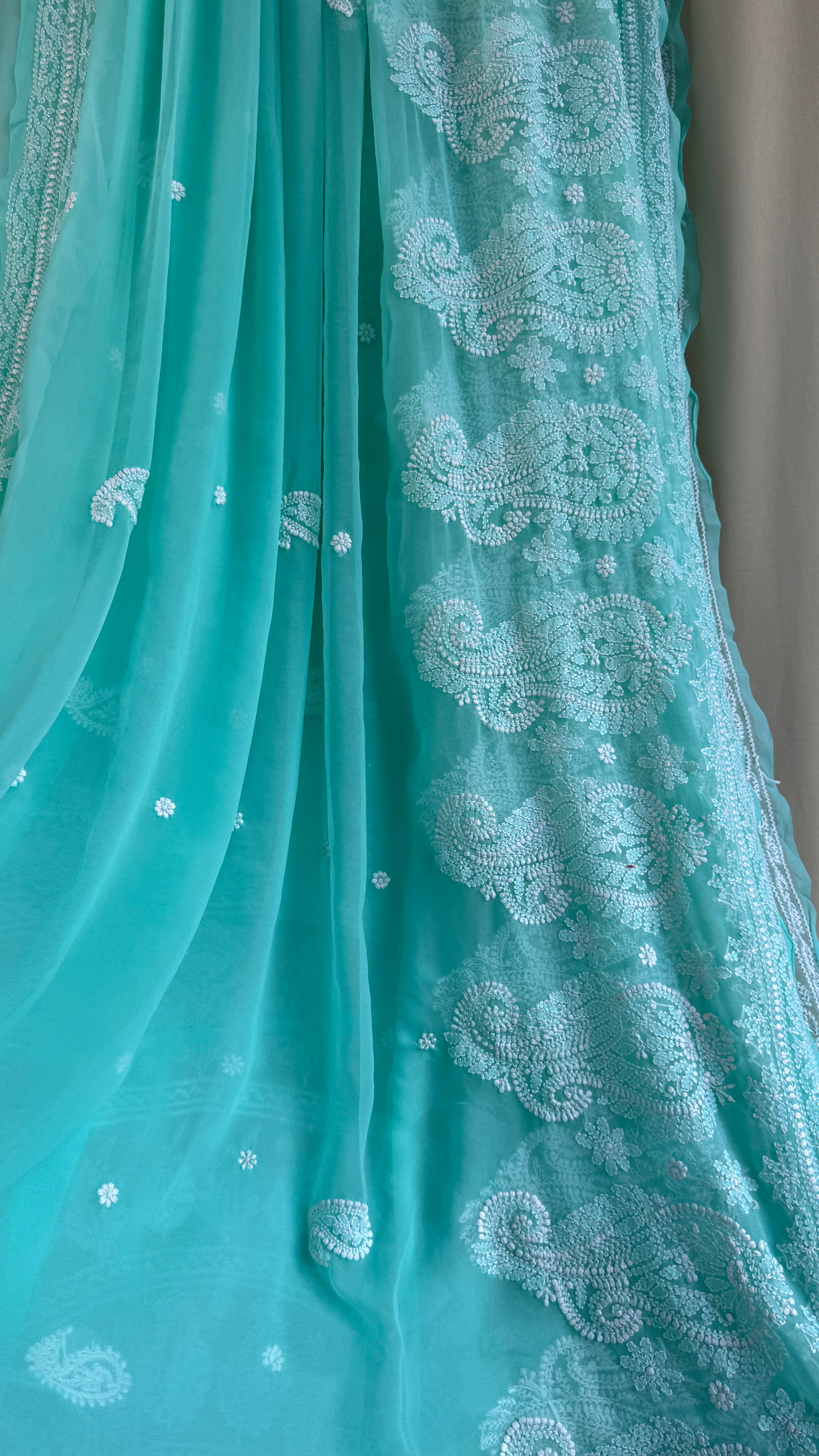Georgette Chikankari saree in Green