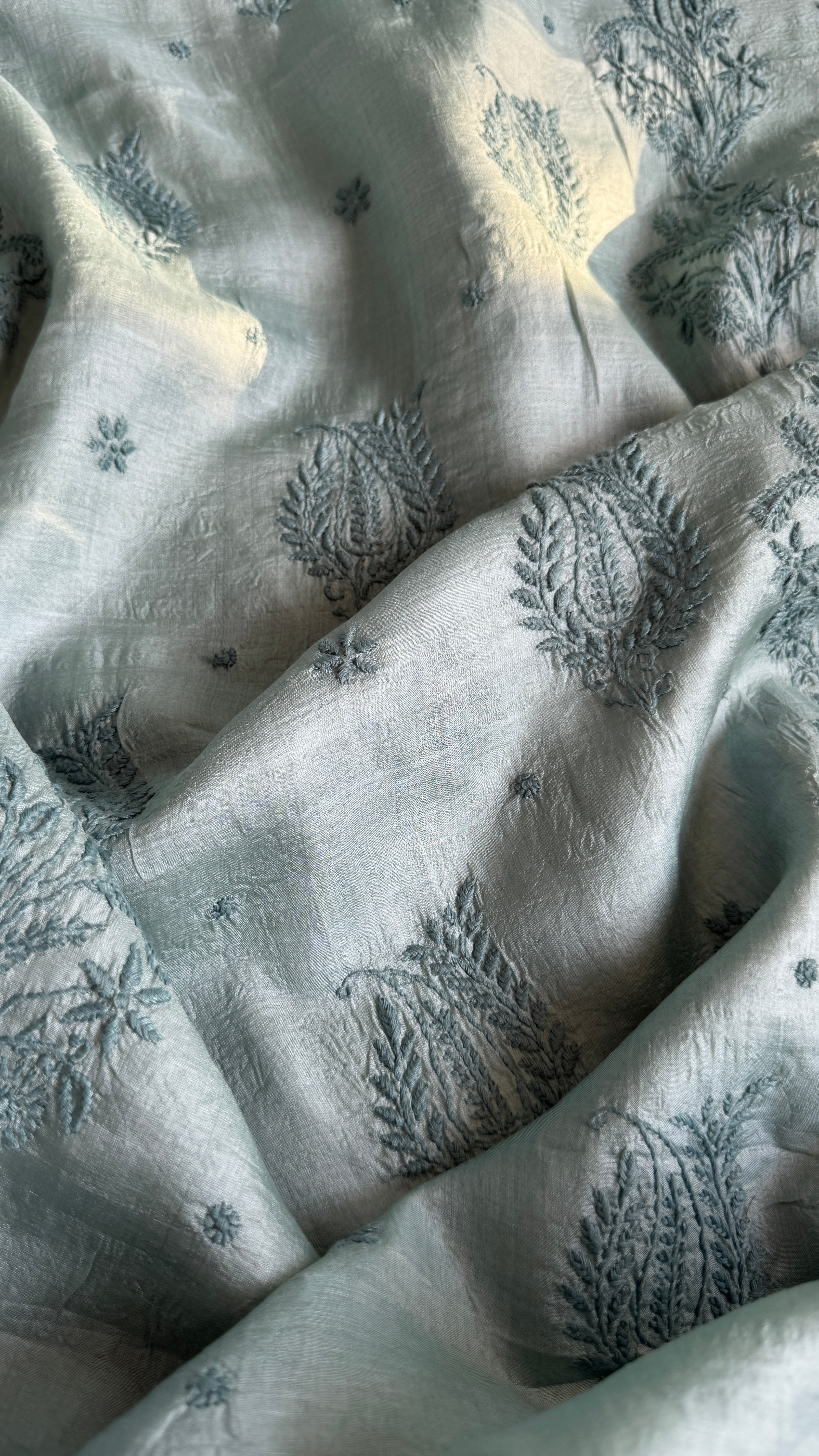 Pure Tussar Silk Chikankari Length with Dupatta - Teal Green