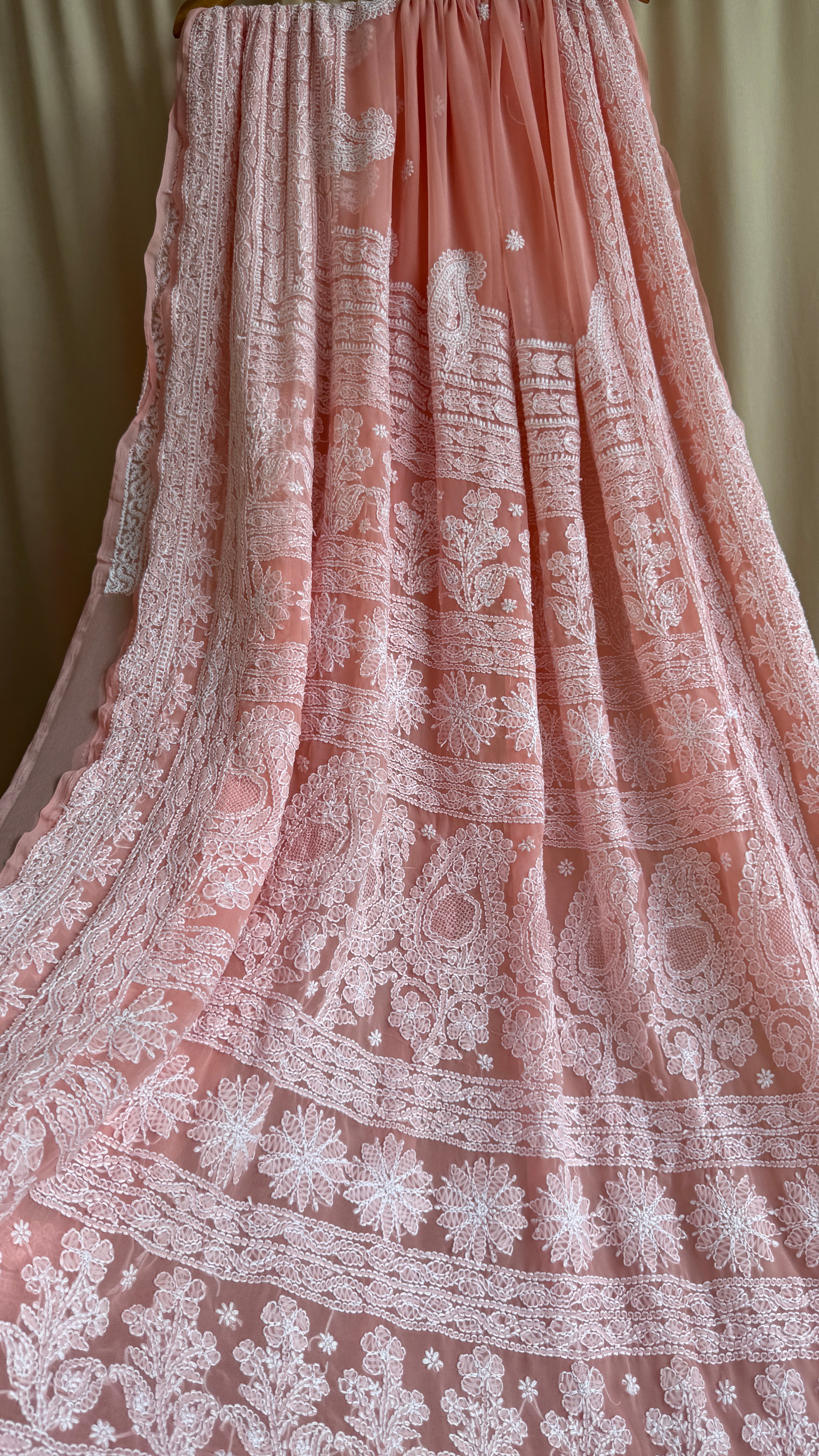 Georgette Chikankari saree in Rose Pink