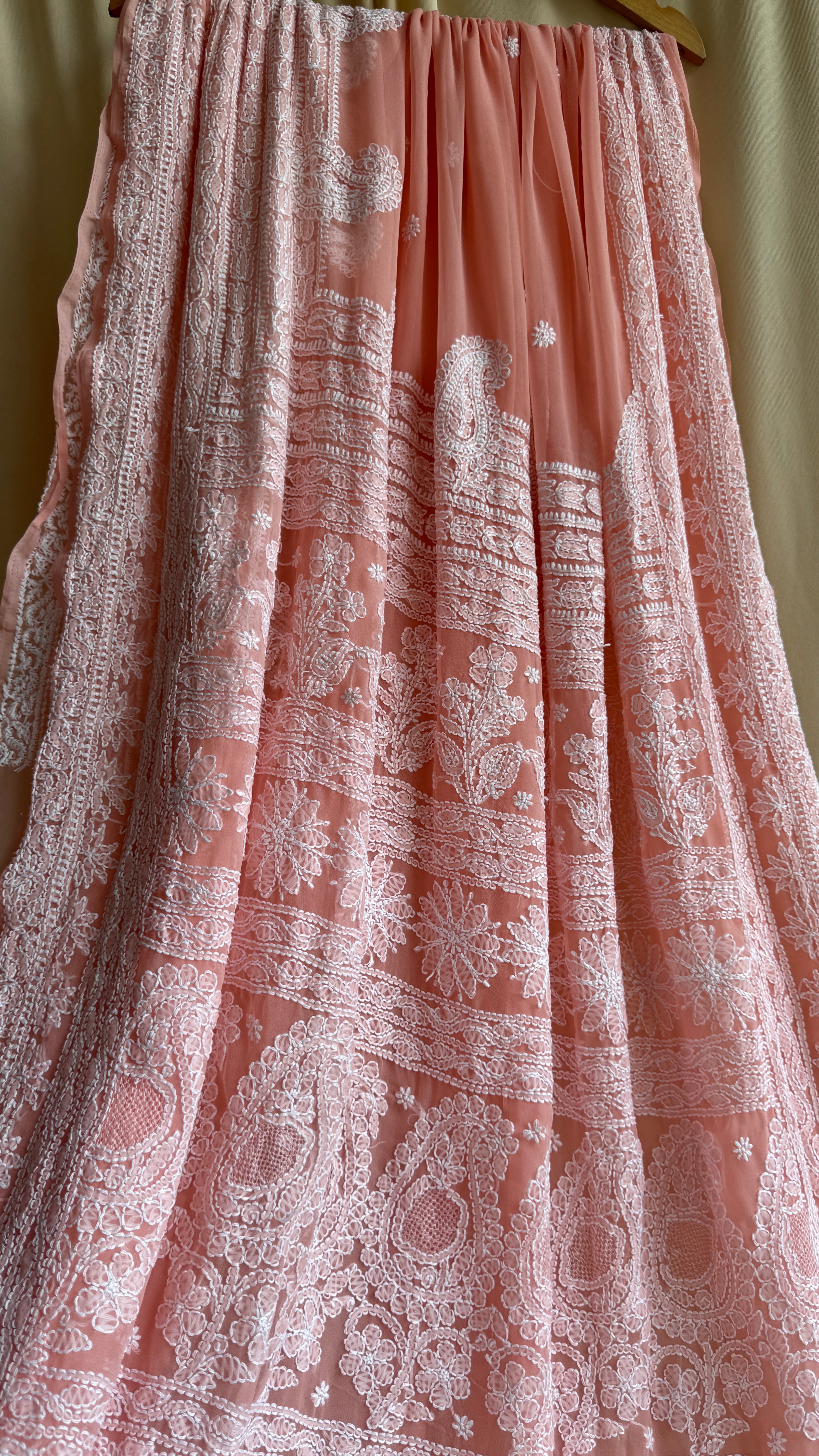 Georgette Chikankari saree in Rose Pink