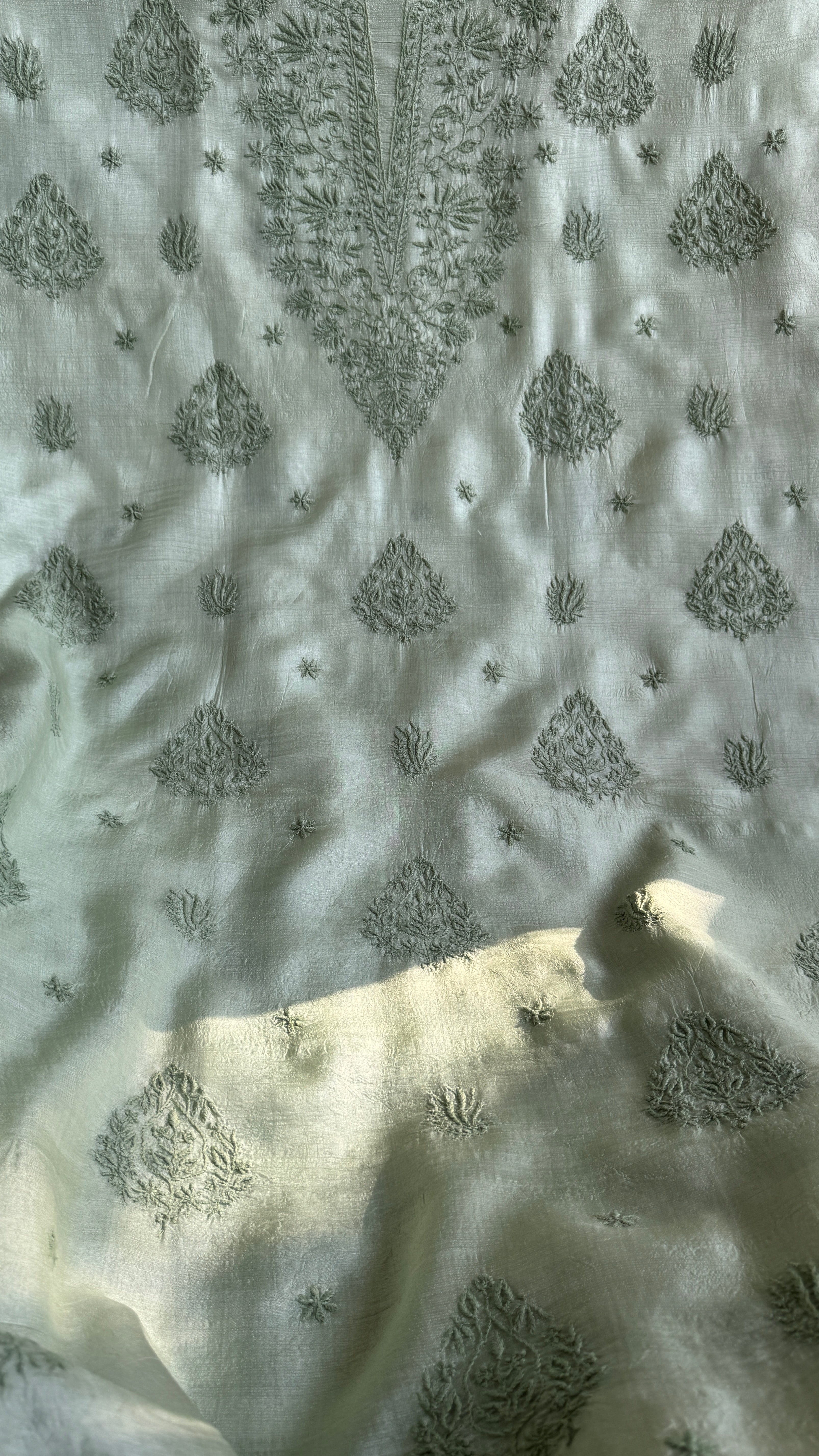 Pure Tussar Silk Chikankari Length with Dupatta - Sage Green