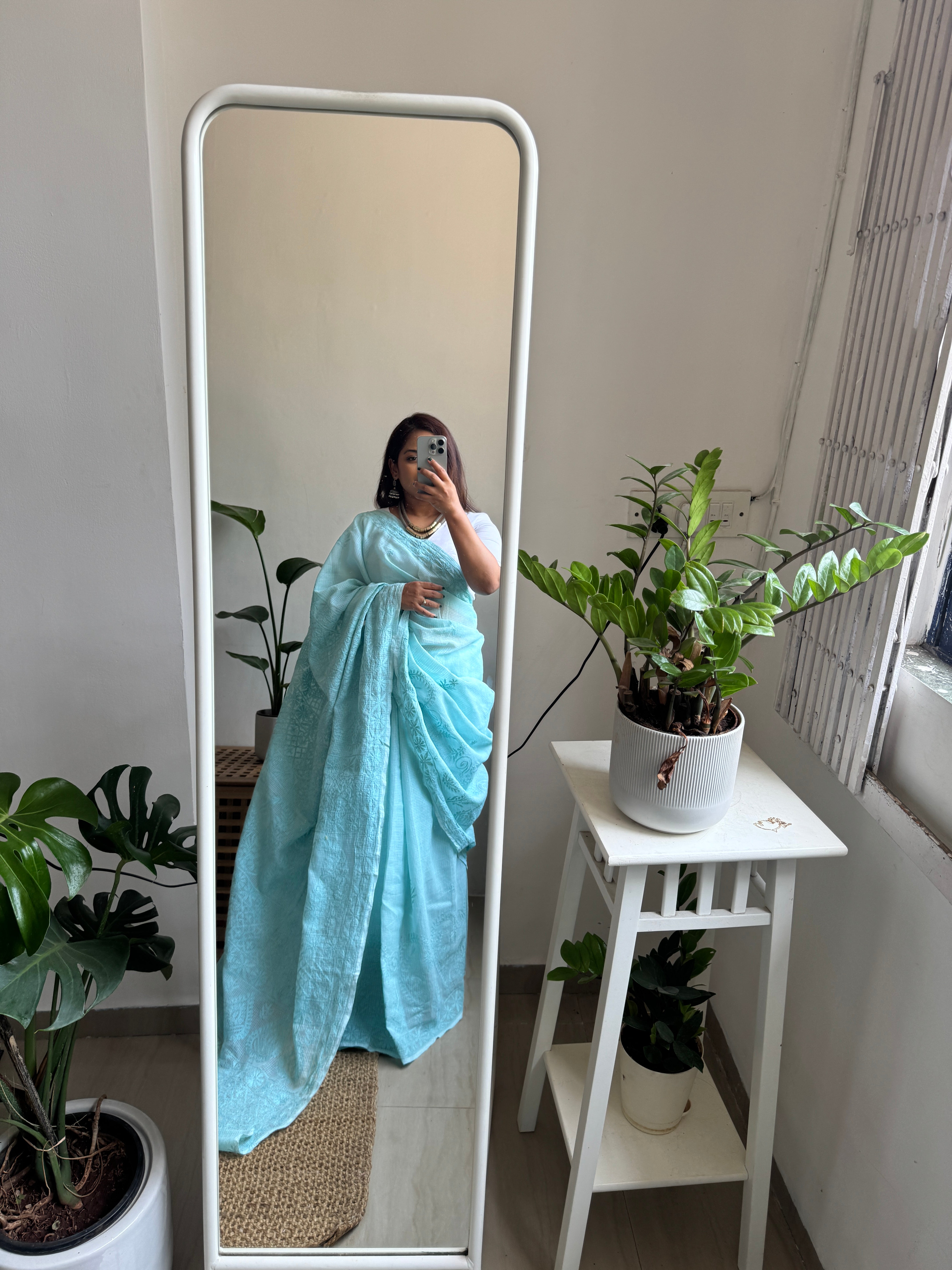 Kota Chikankari saree in Sea Green