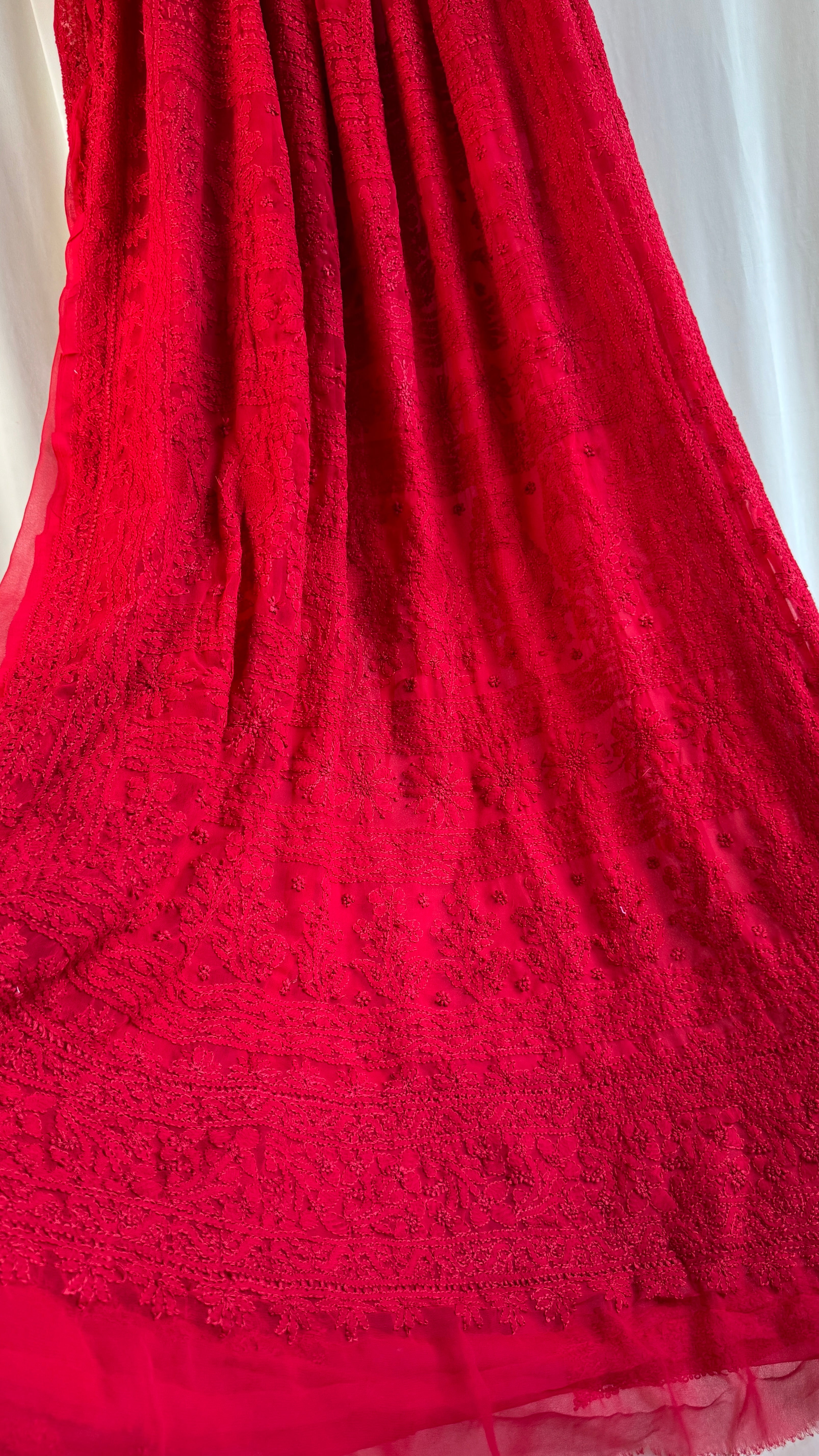 Georgette Chikankari saree in Red