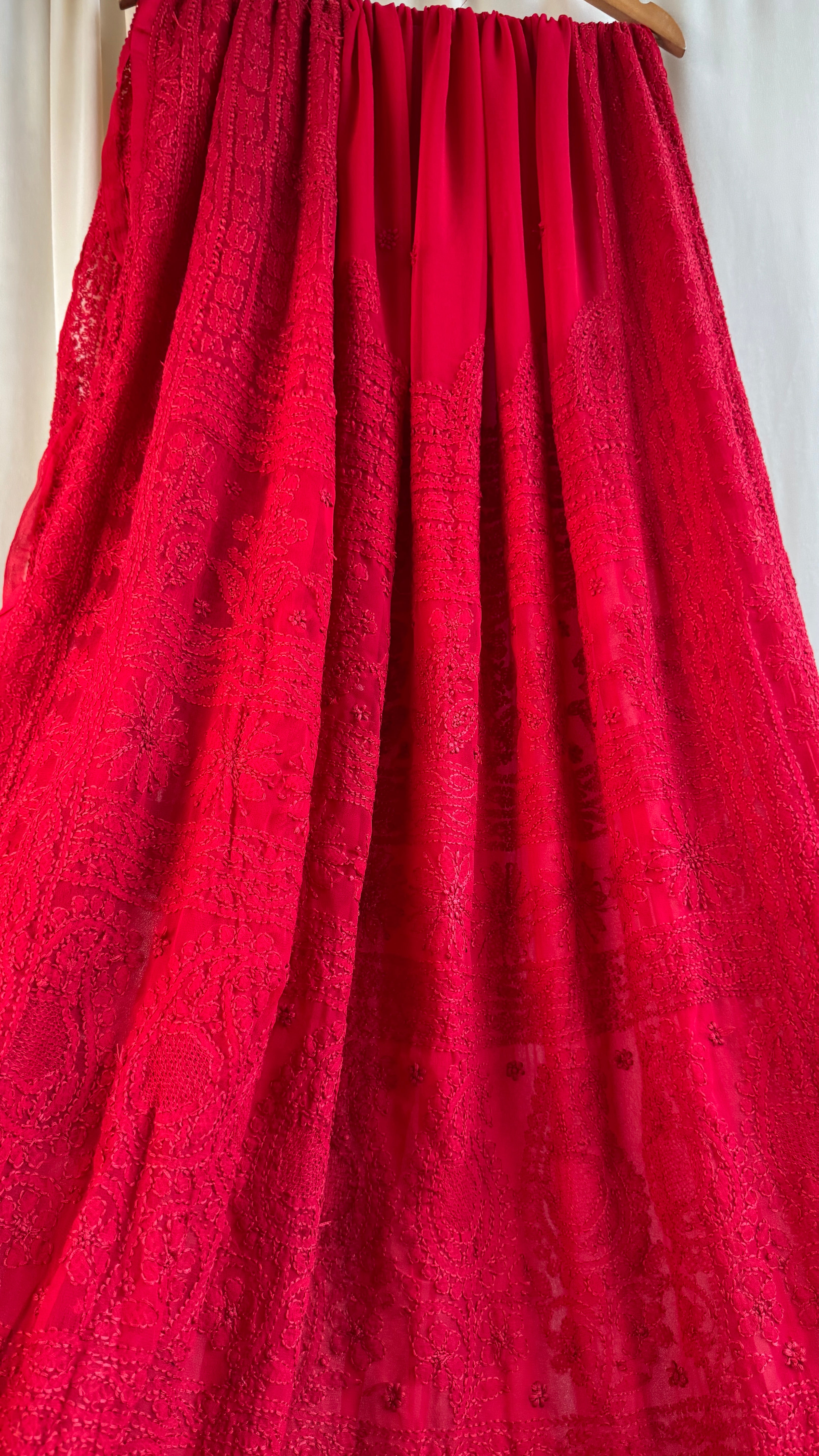 Georgette Chikankari saree in Red