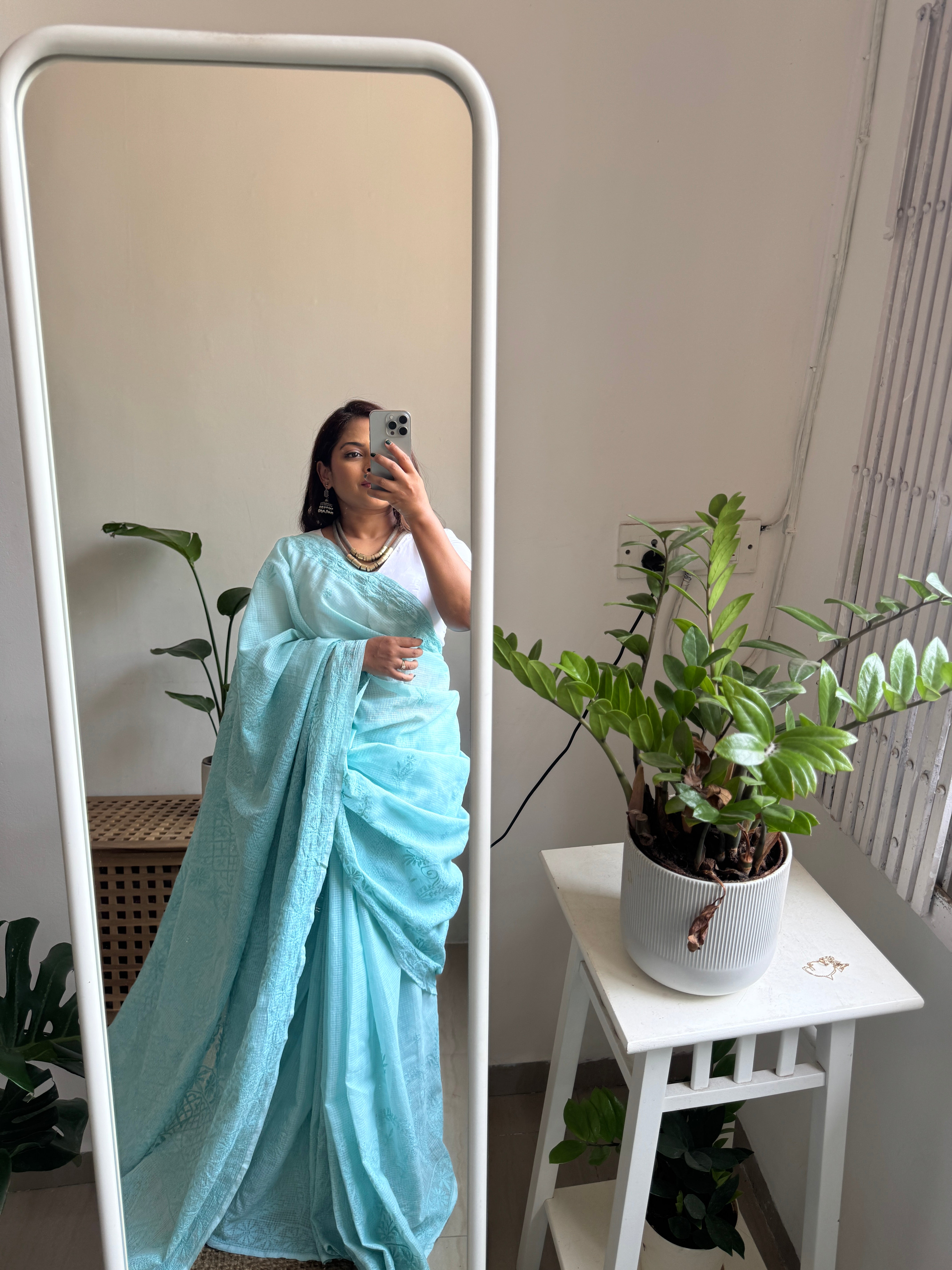 Kota Chikankari saree in Sea Green