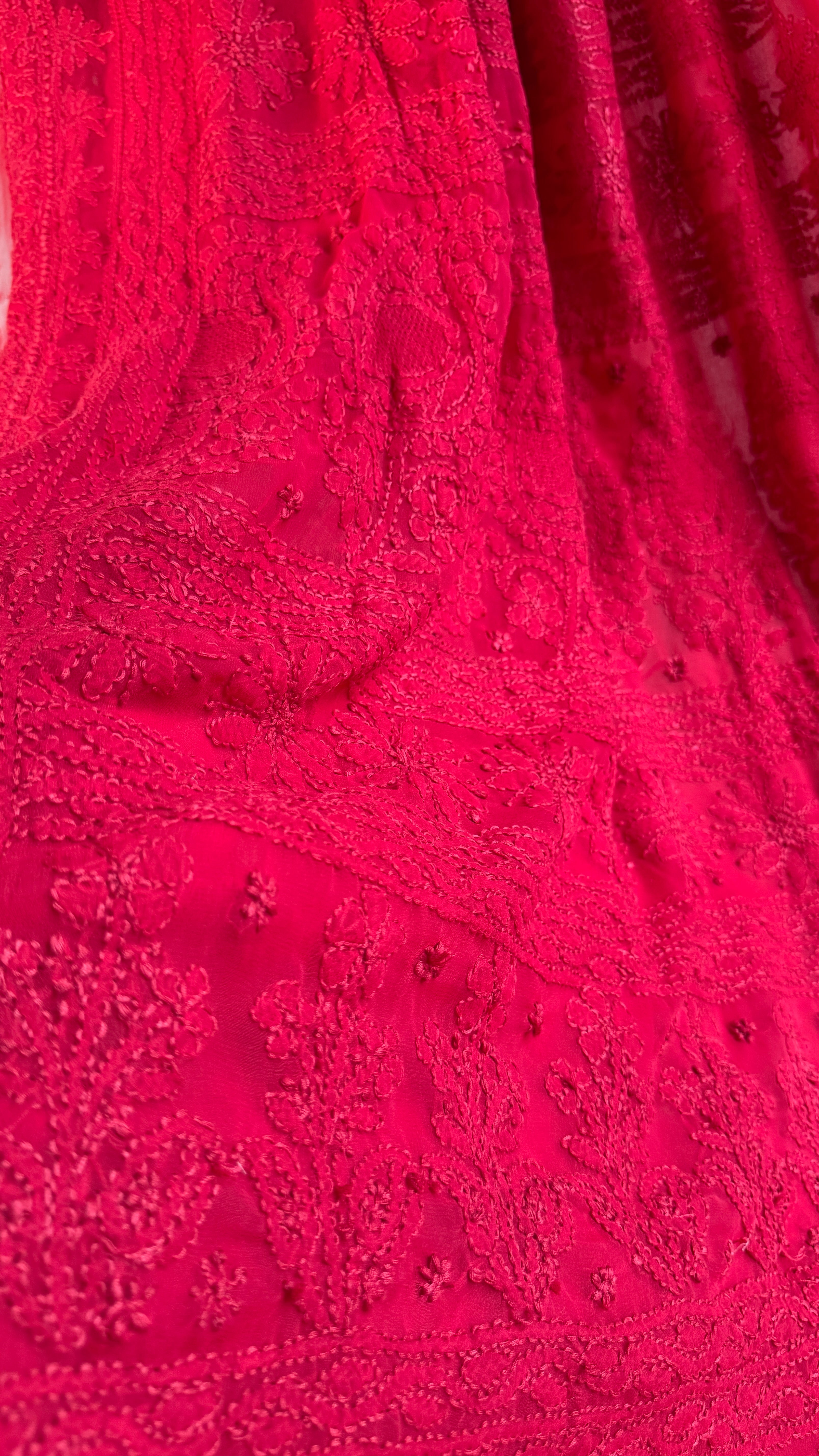 Georgette Chikankari saree in Red