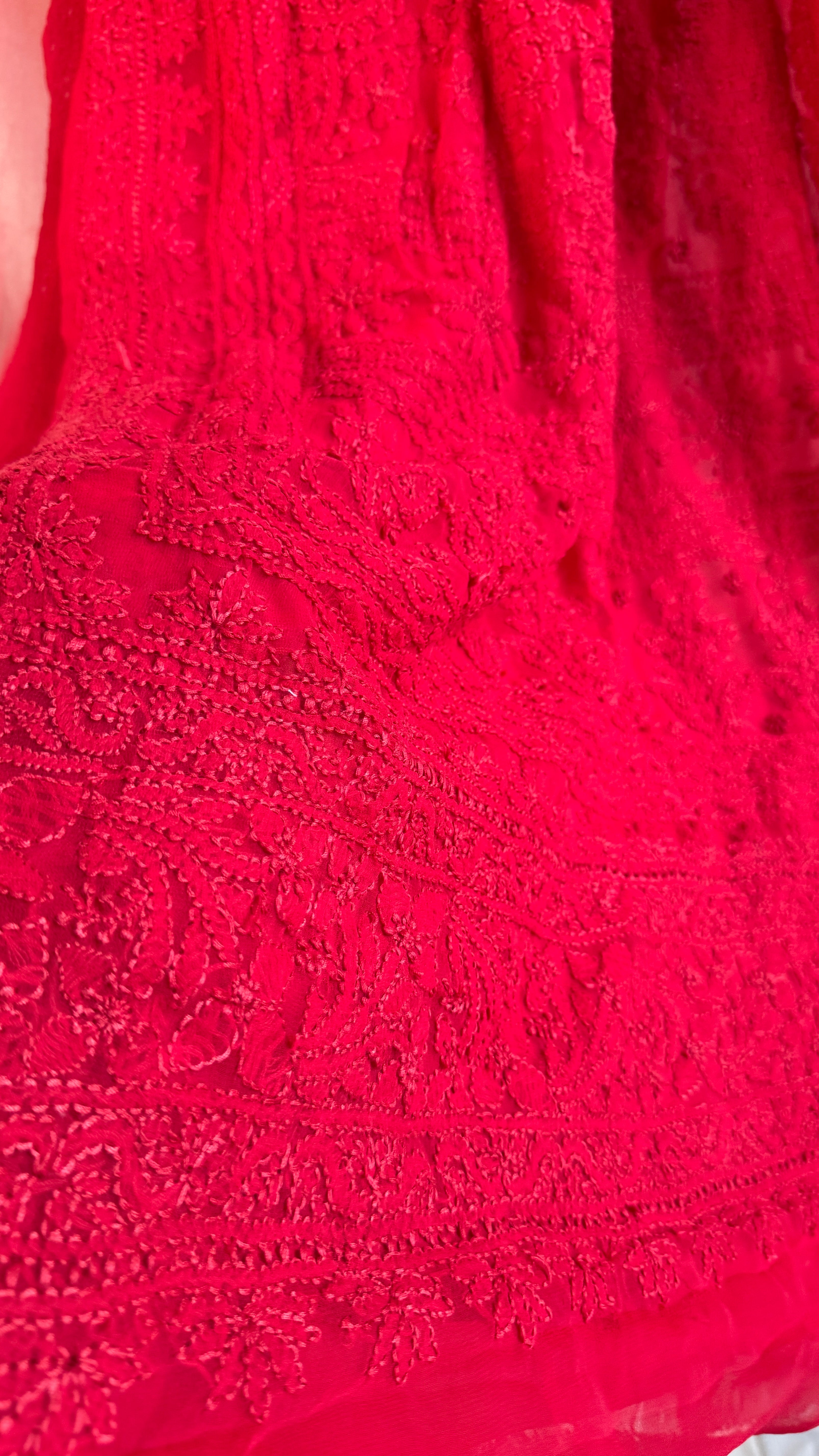 Georgette Chikankari saree in Red