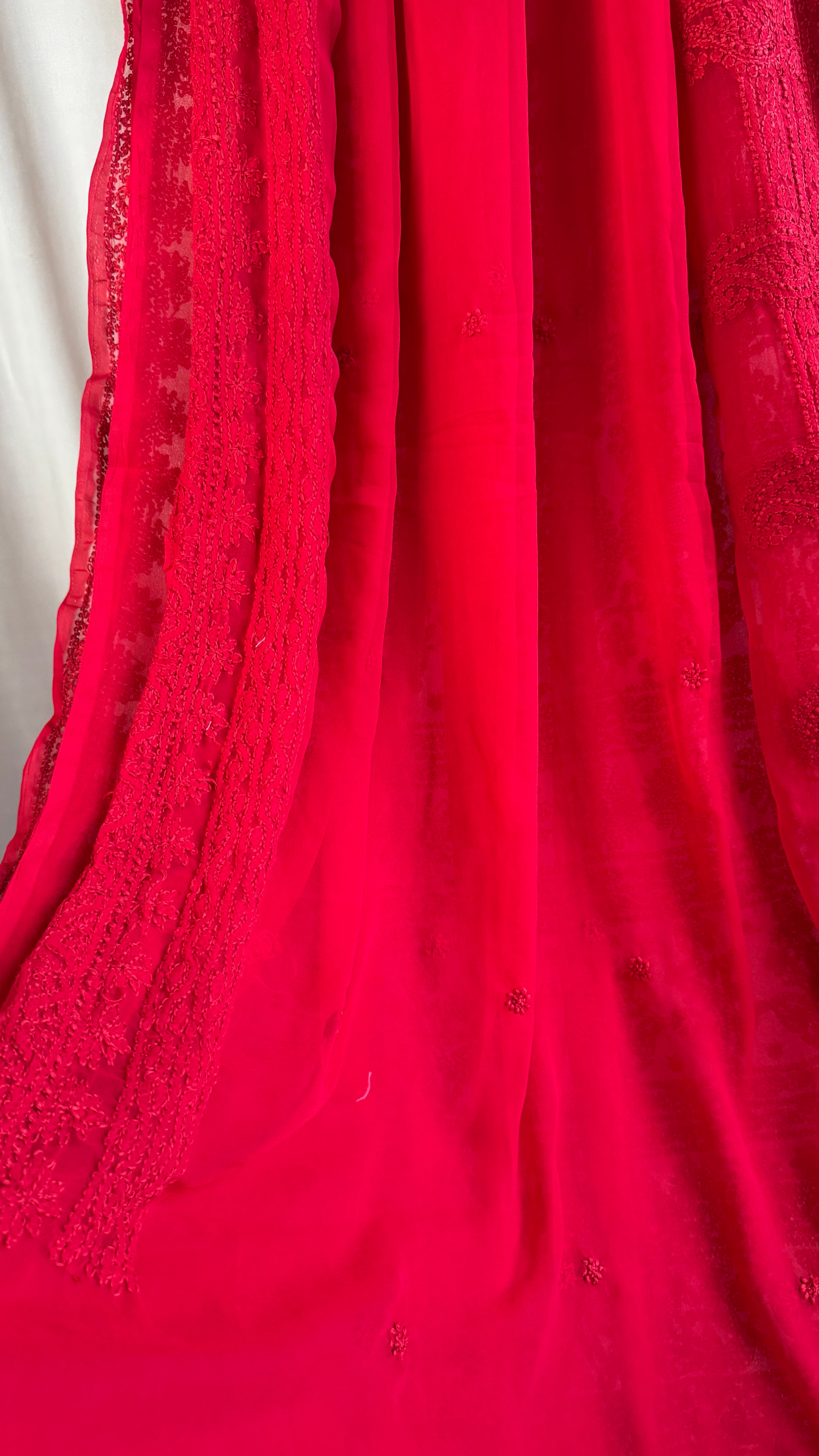Georgette Chikankari saree in Red