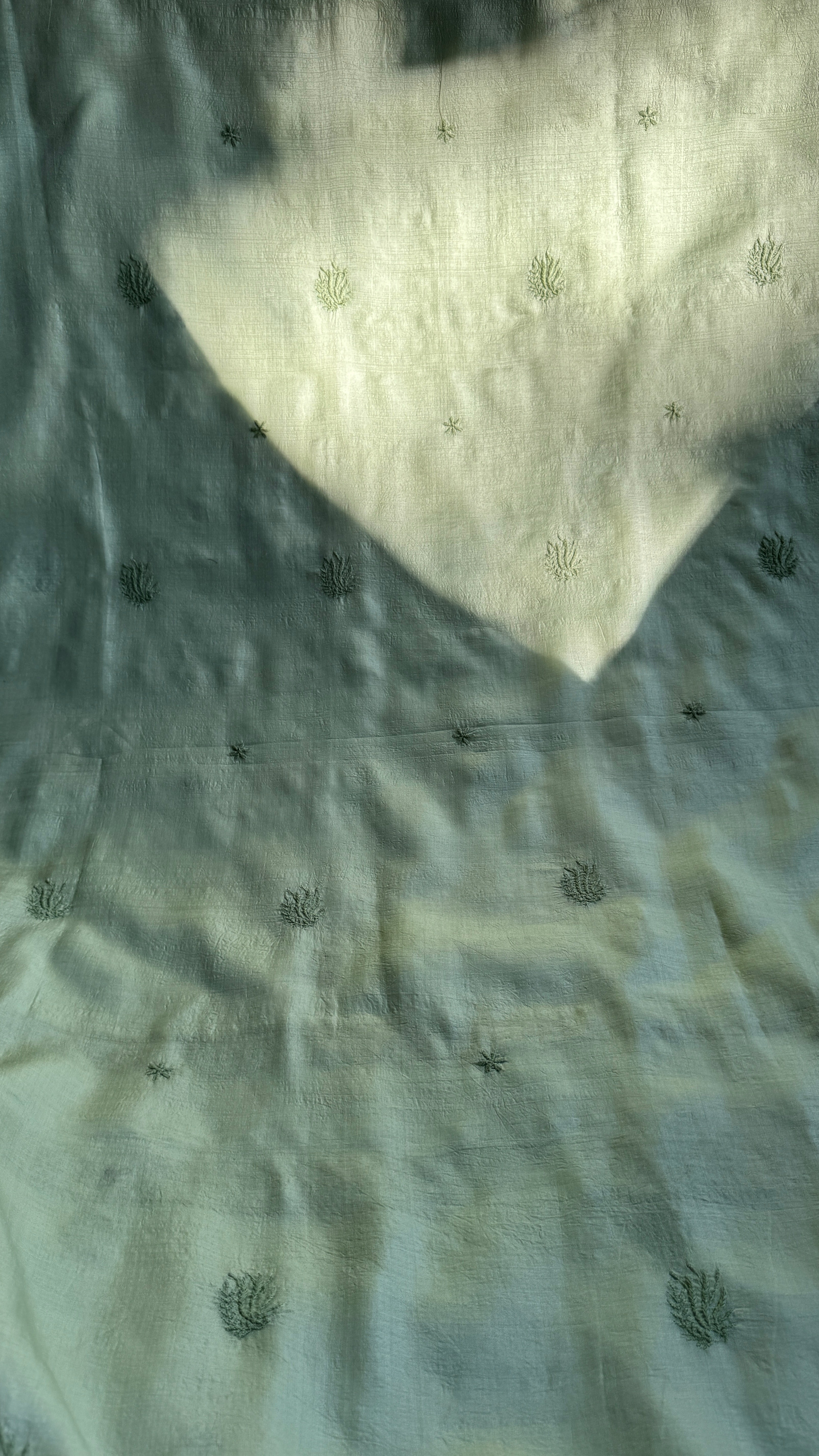 Pure Tussar Silk Chikankari Length with Dupatta - Sage Green