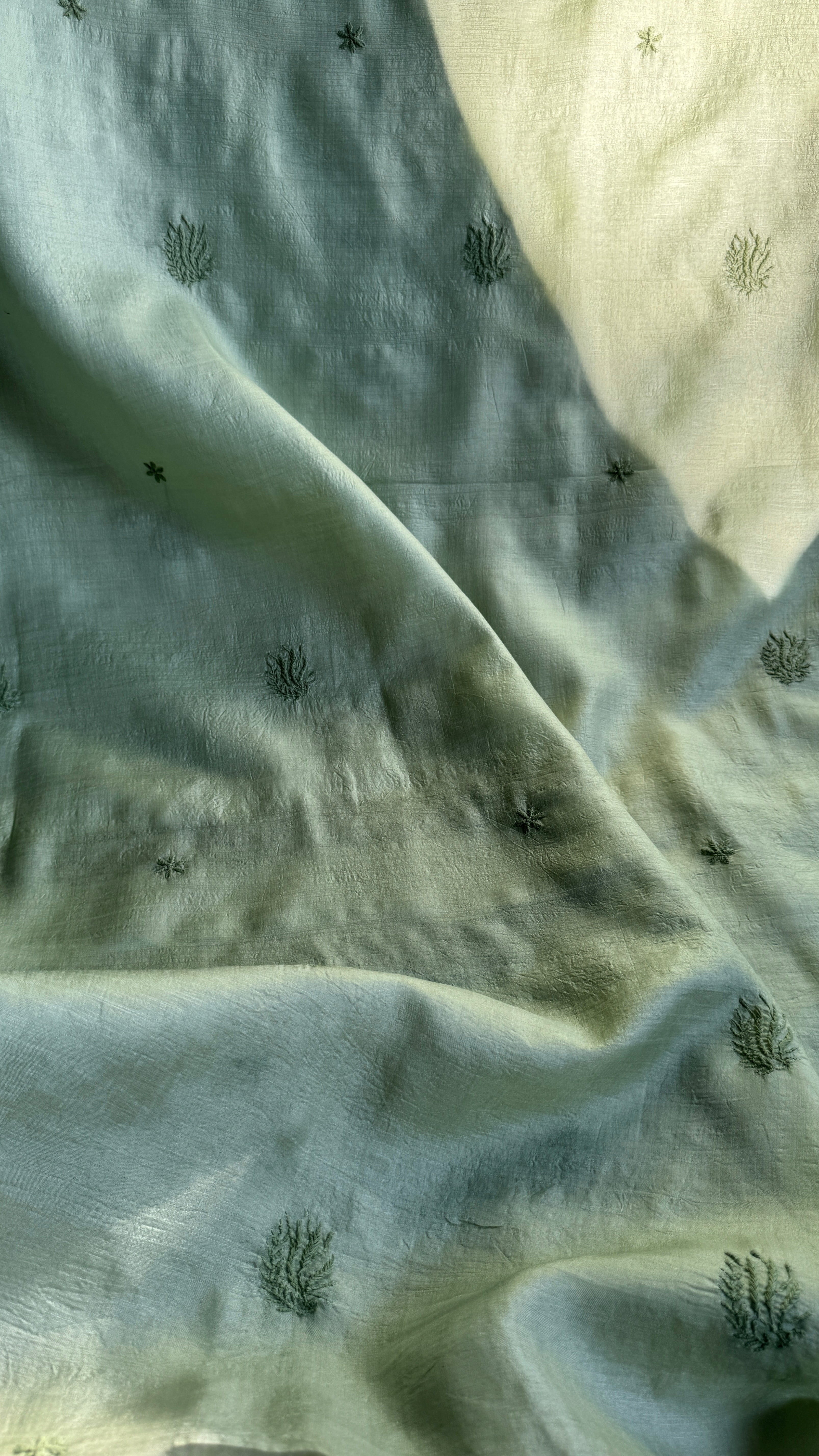 Pure Tussar Silk Chikankari Length with Dupatta - Sage Green