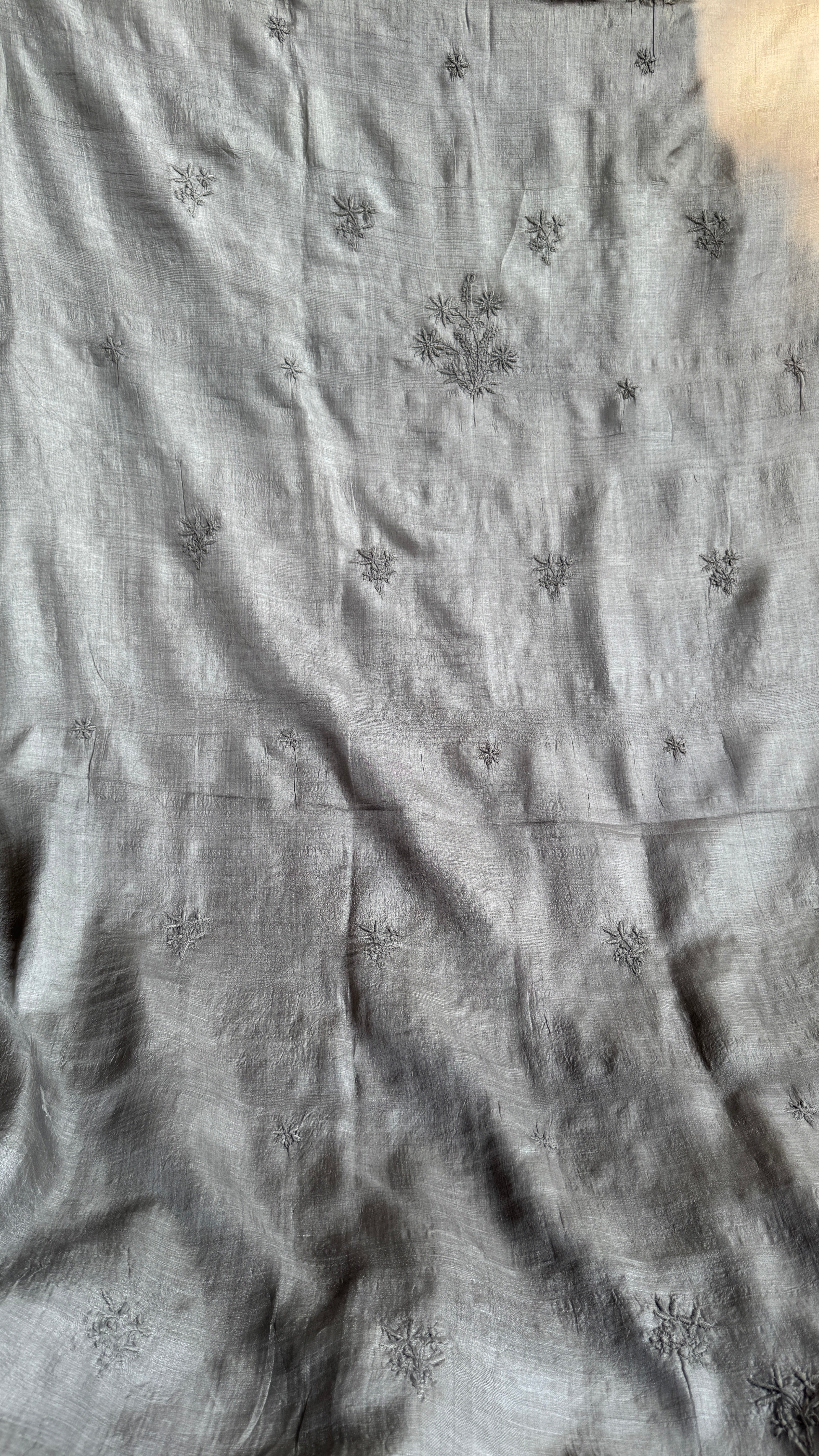 Pure Tussar Silk Chikankari Length with Dupatta - Grey