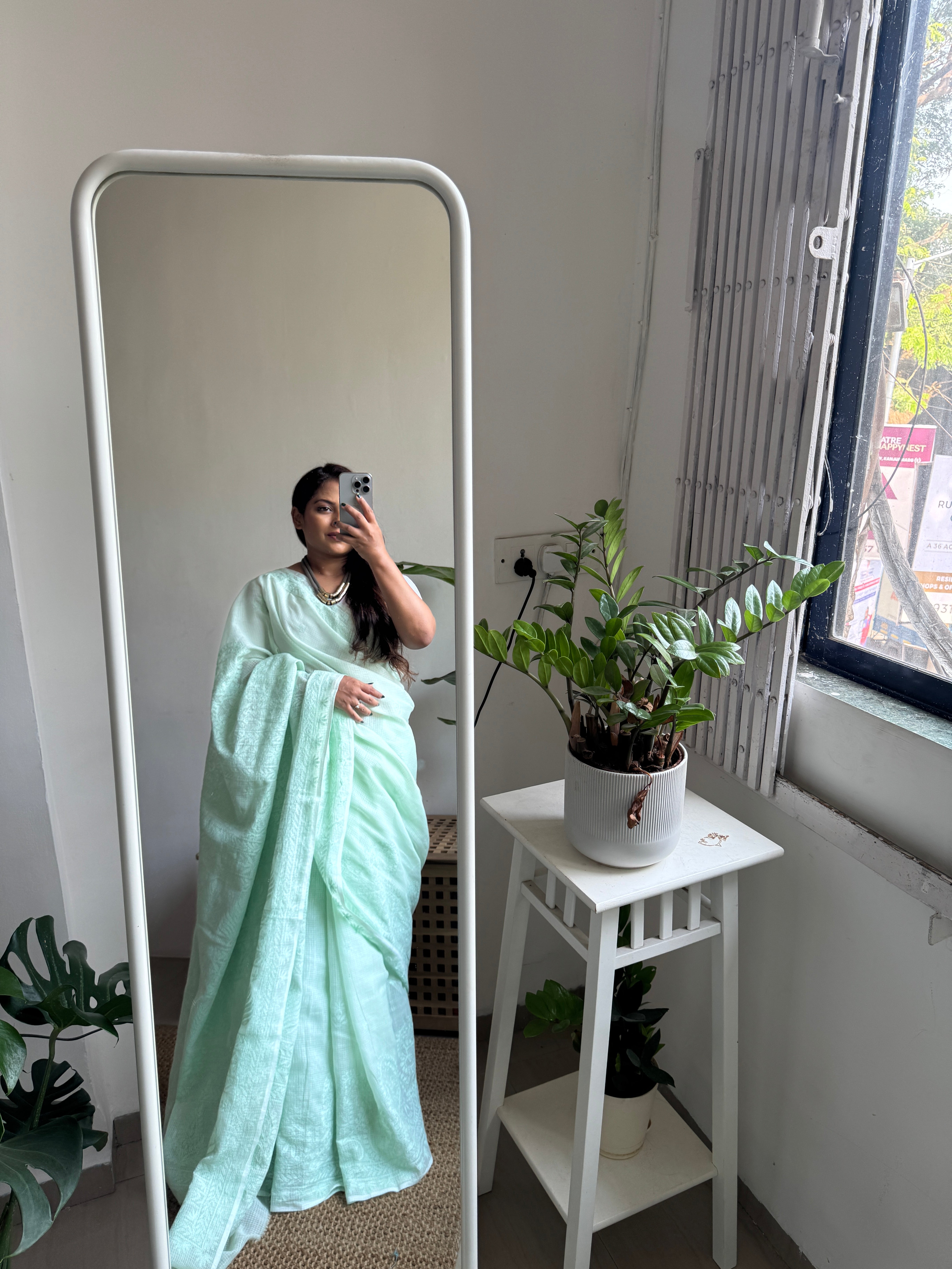 Kota Chikankari saree in Sea Green