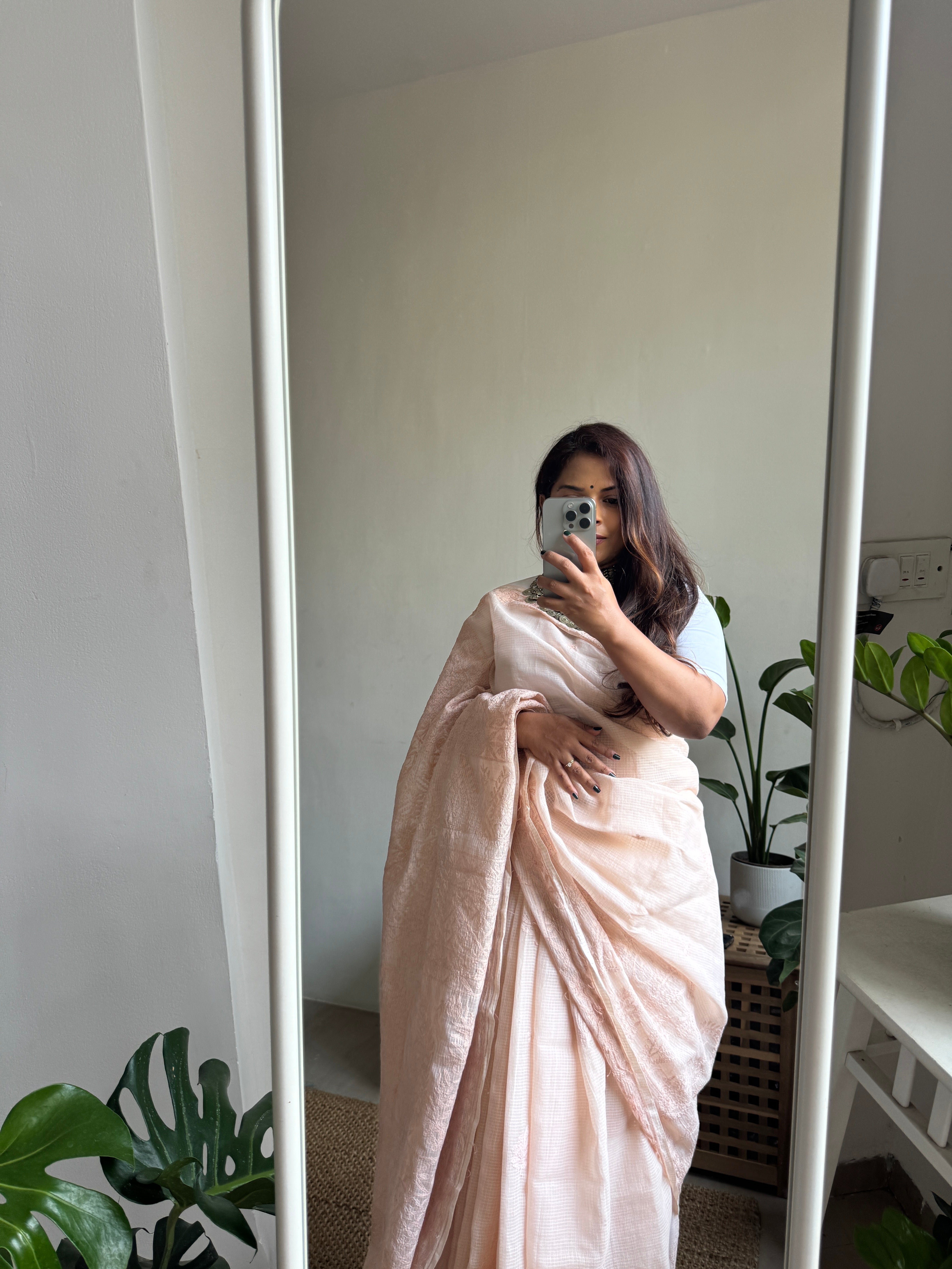 Kota Chikankari saree in Peach ARIAA CHIKANKARI 