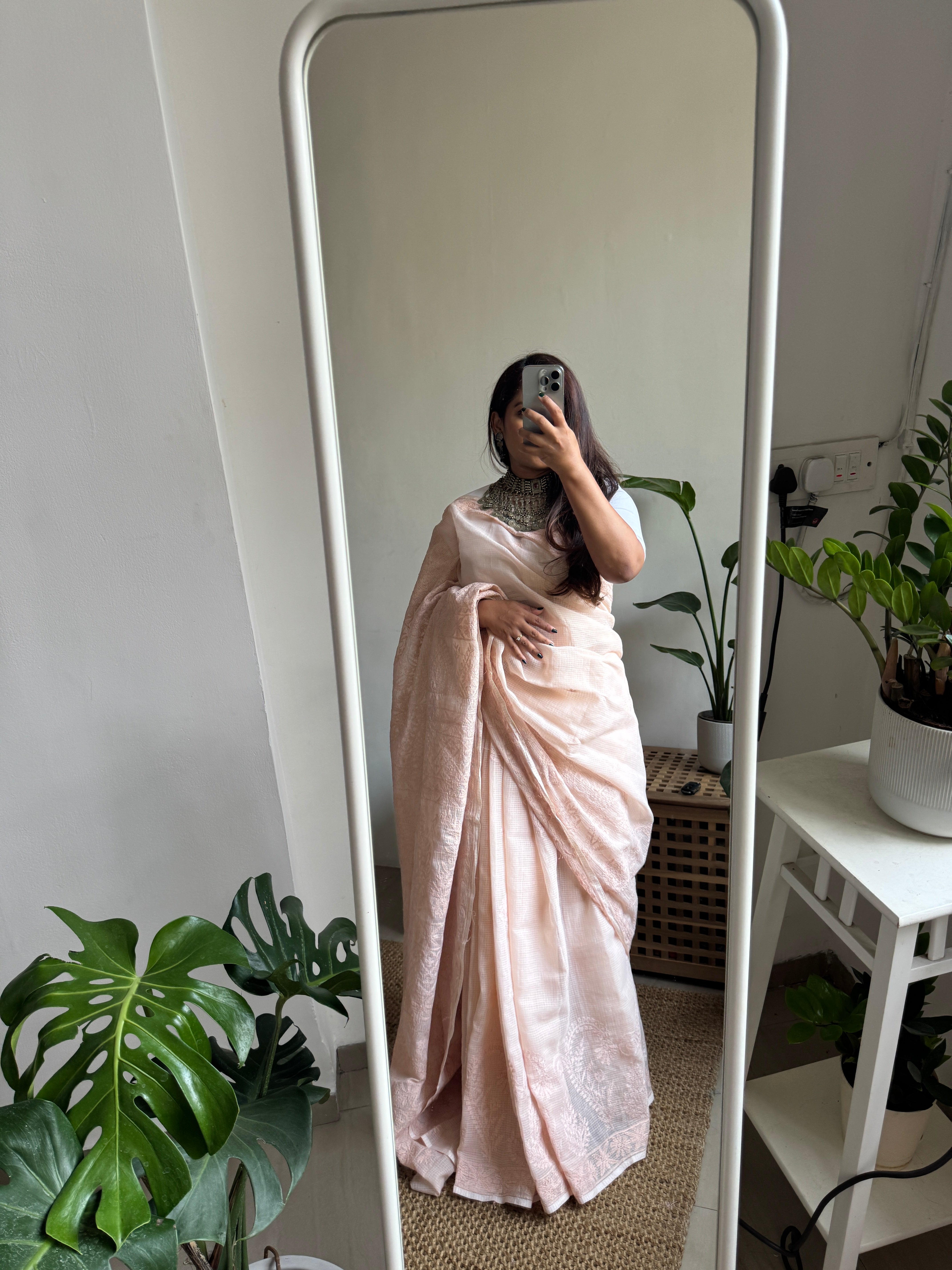 Kota Chikankari saree in Peach