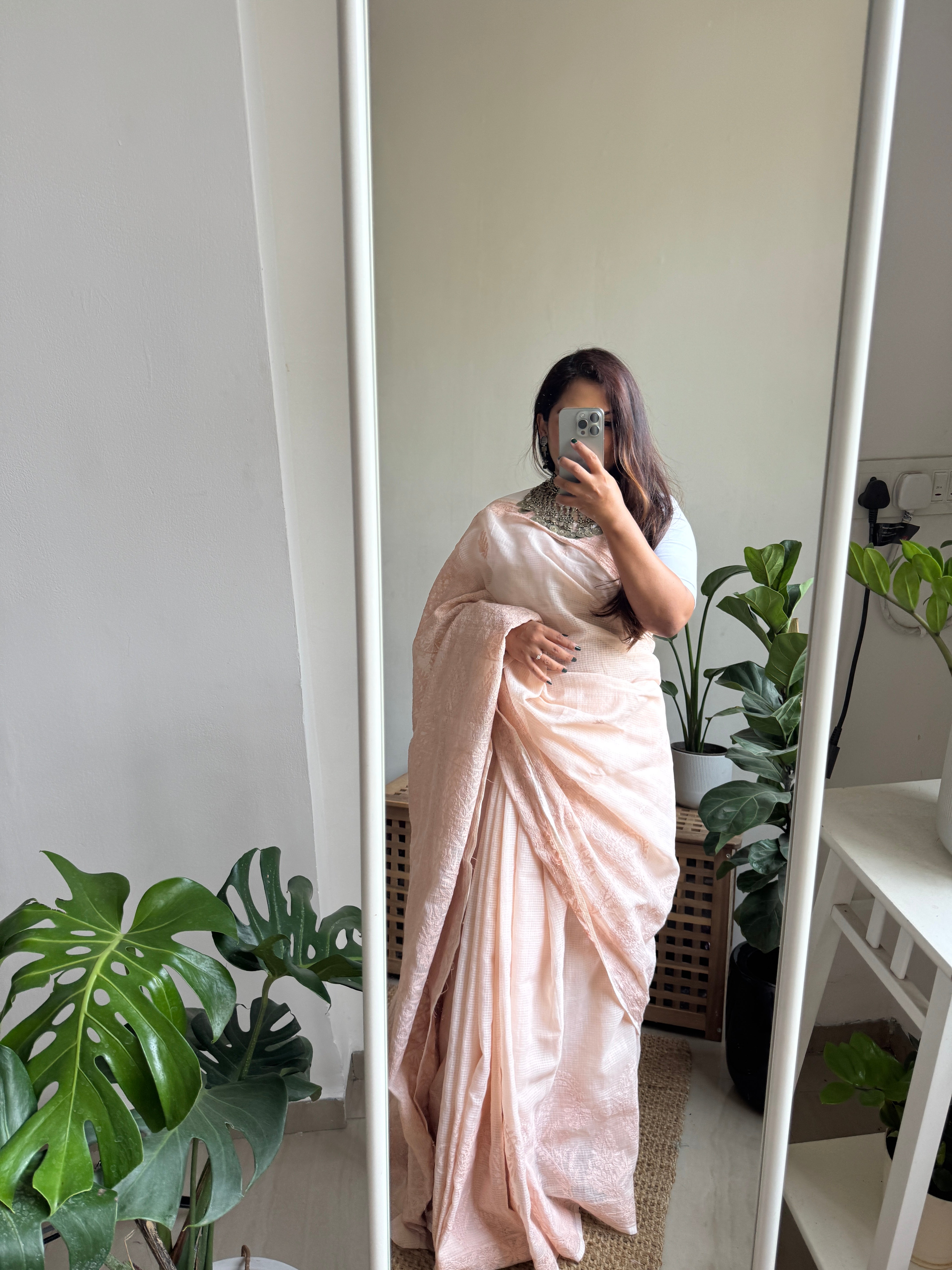 Kota Chikankari saree in Peach