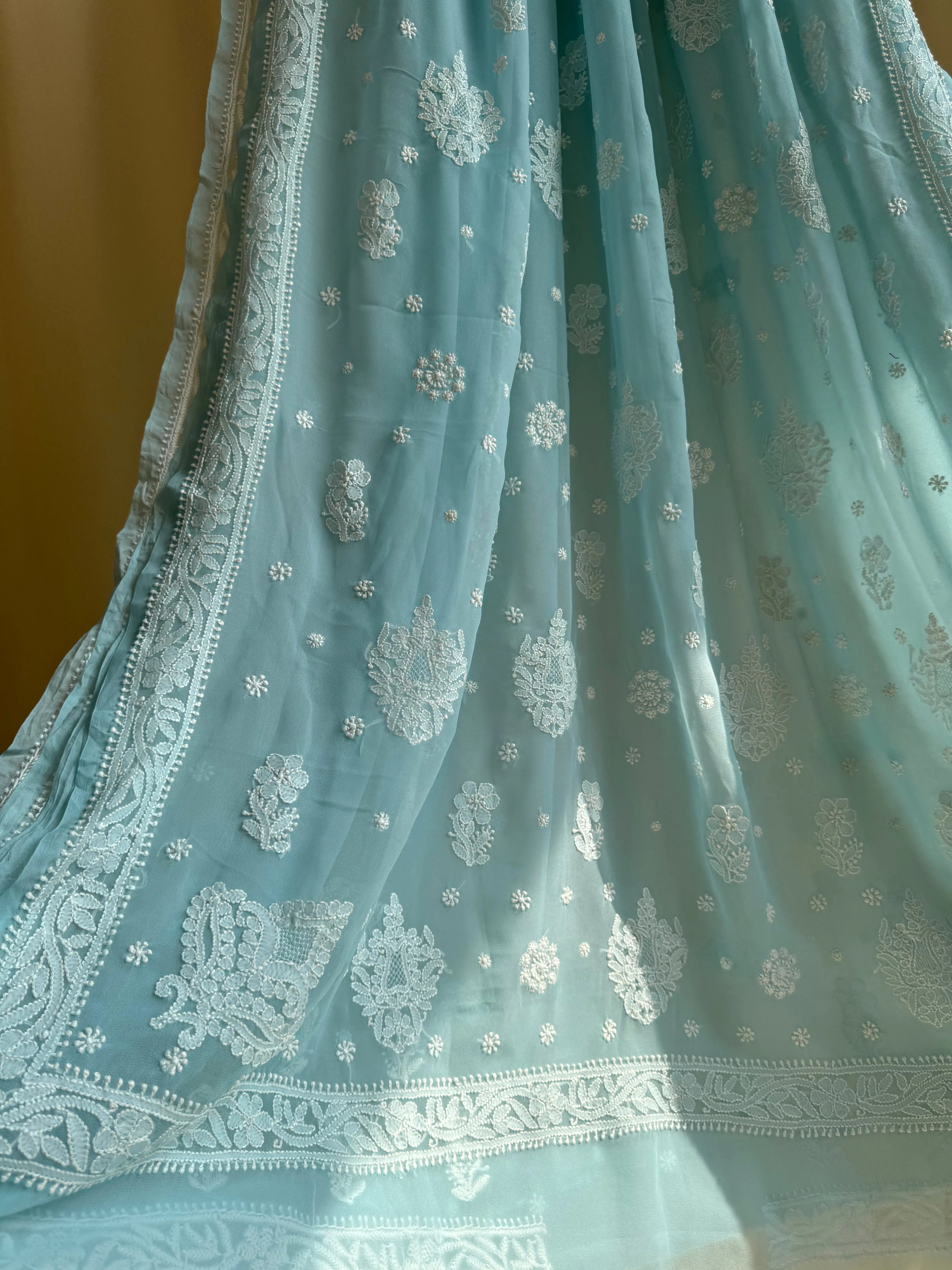 Georgette Chikankari saree in Blue ARIAA CHIKANKARI 