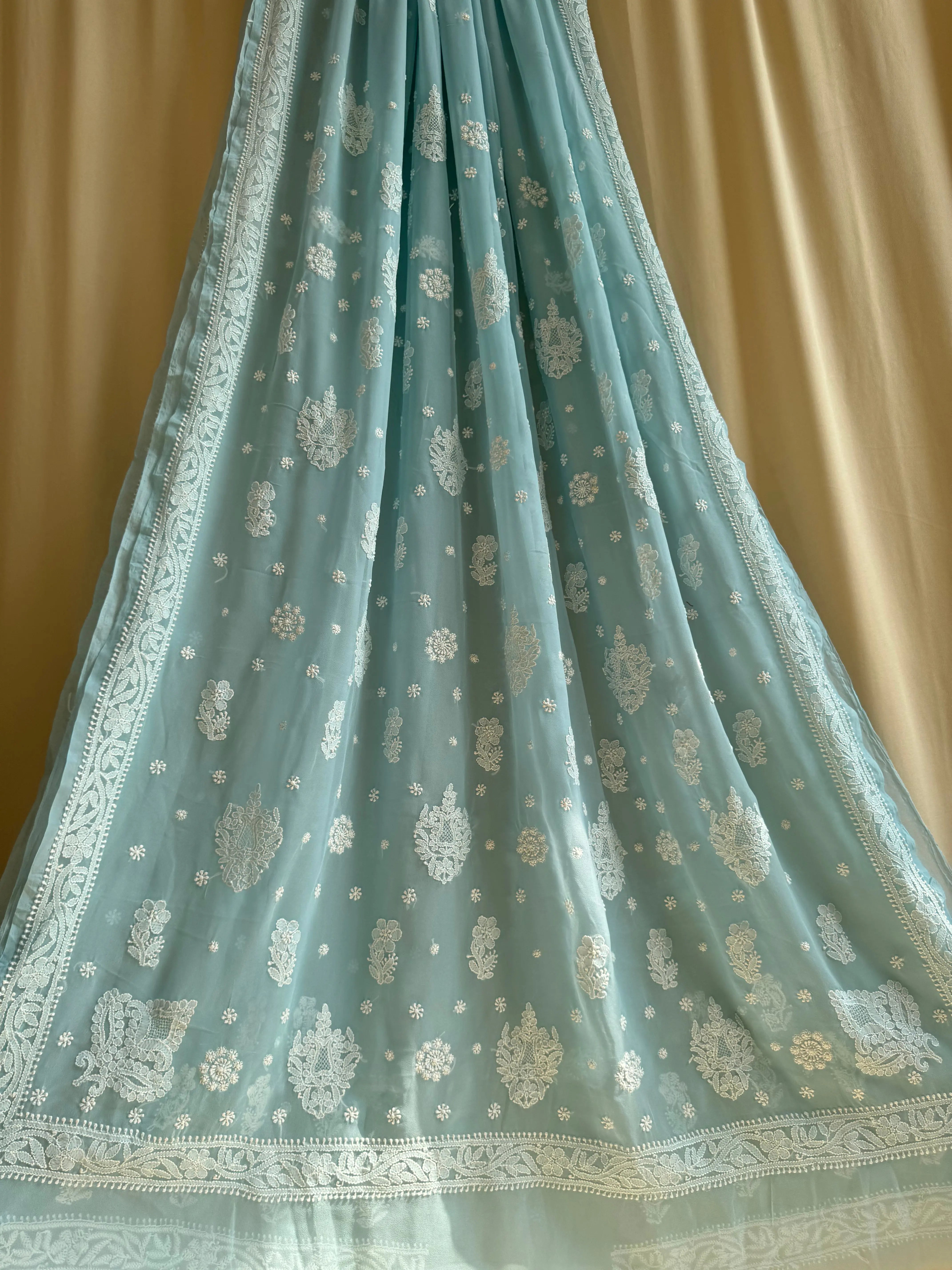 Georgette Chikankari saree in Blue ARIAA CHIKANKARI 