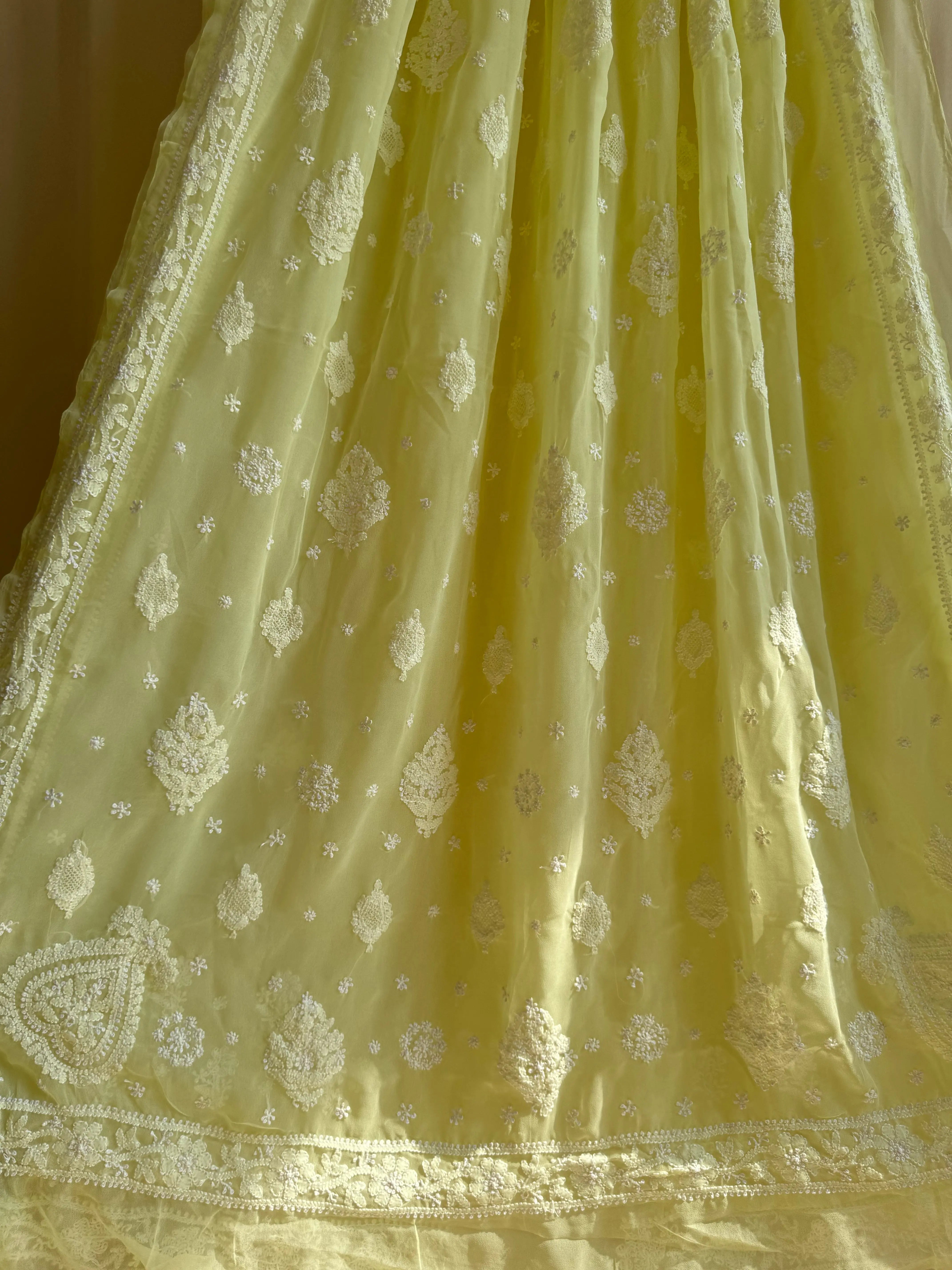 Georgette Chikankari saree in Lemon Yellow ARIAA CHIKANKARI 