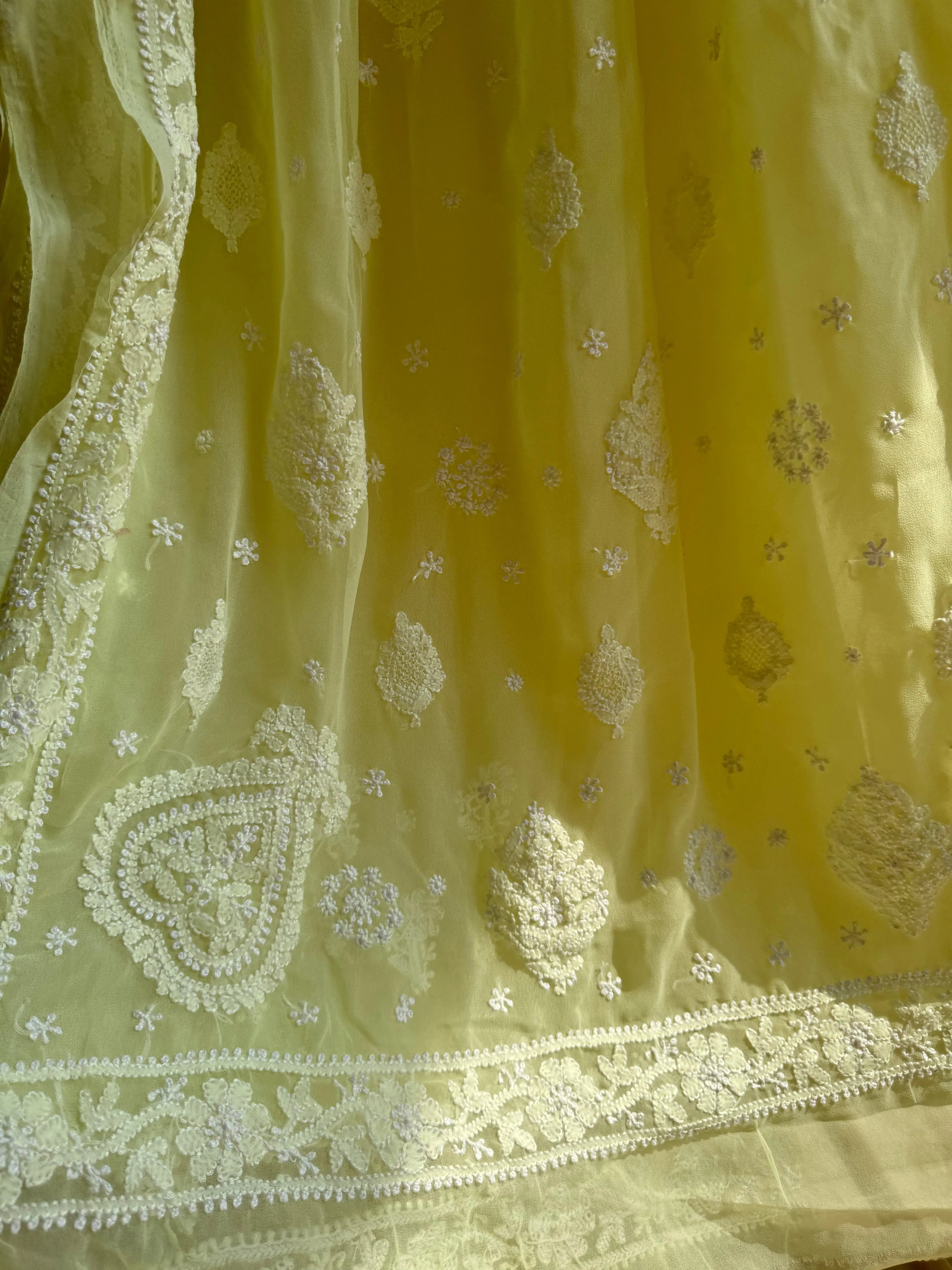 Georgette Chikankari saree in Lemon Yellow ARIAA CHIKANKARI 