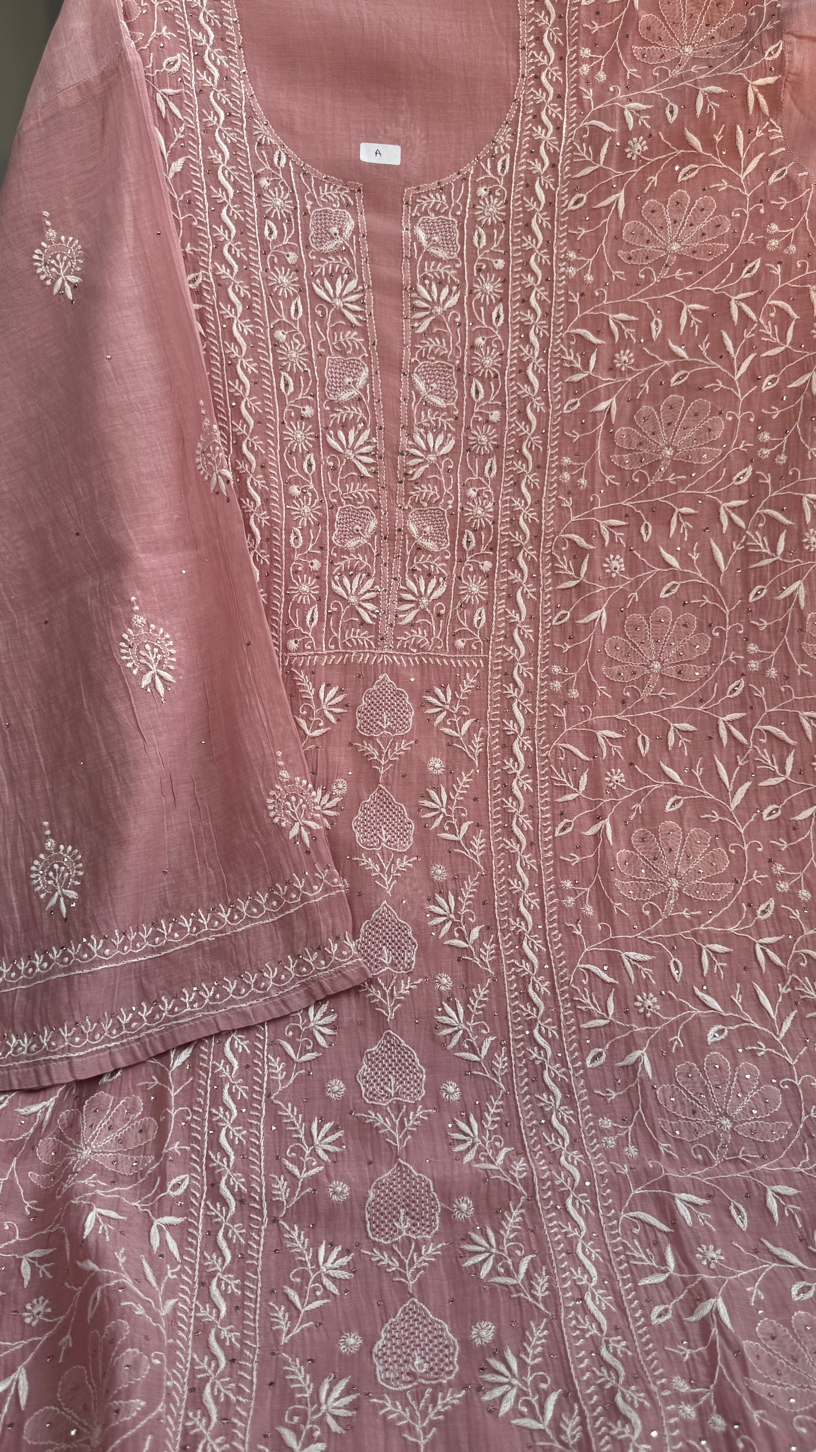 Mul Chanderi Chikankari Unstitched Length with Dupatta with Mukaish Add-On - Mauve