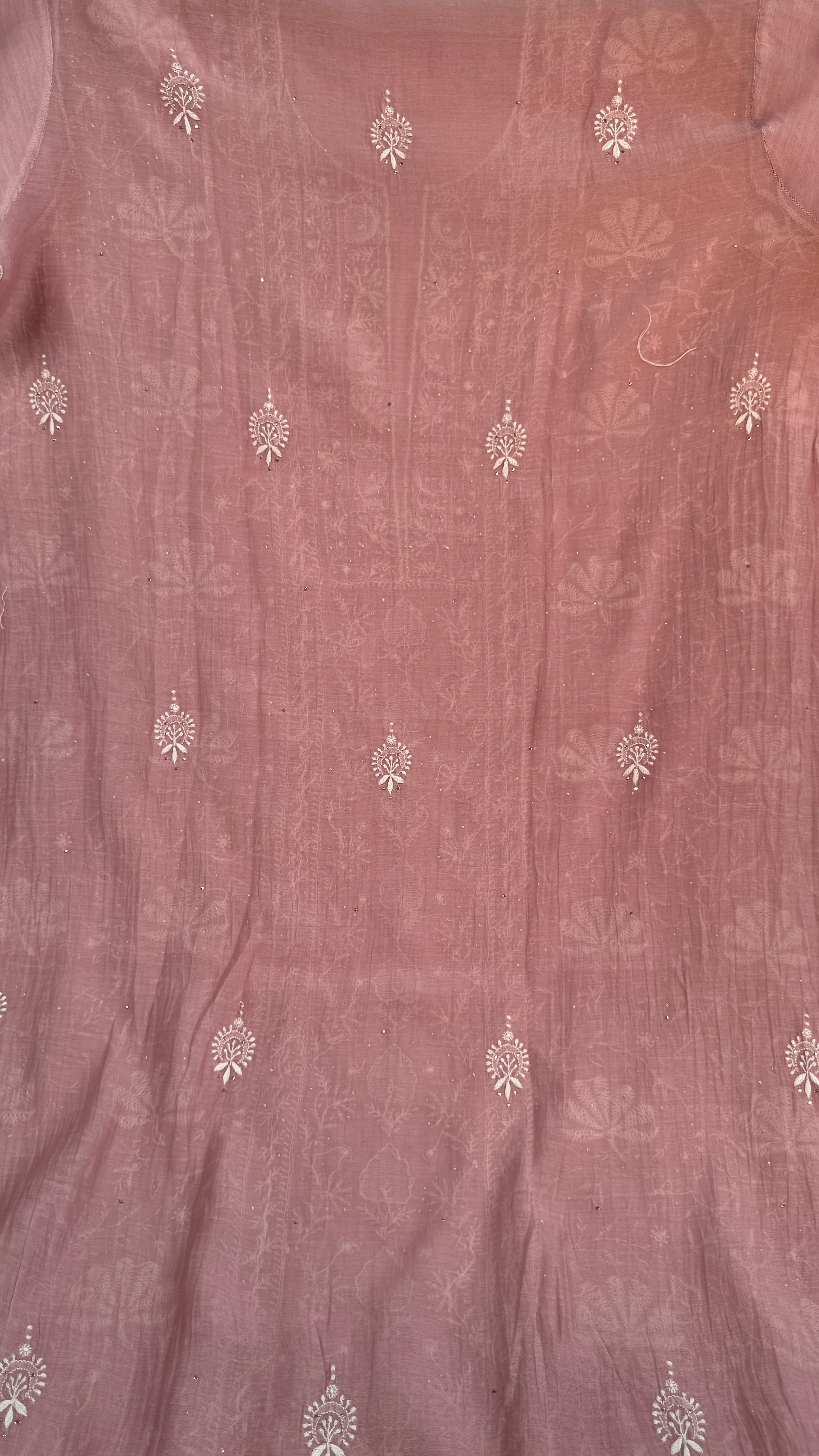 Mul Chanderi Chikankari Unstitched Length with Dupatta with Mukaish Add-On - Mauve