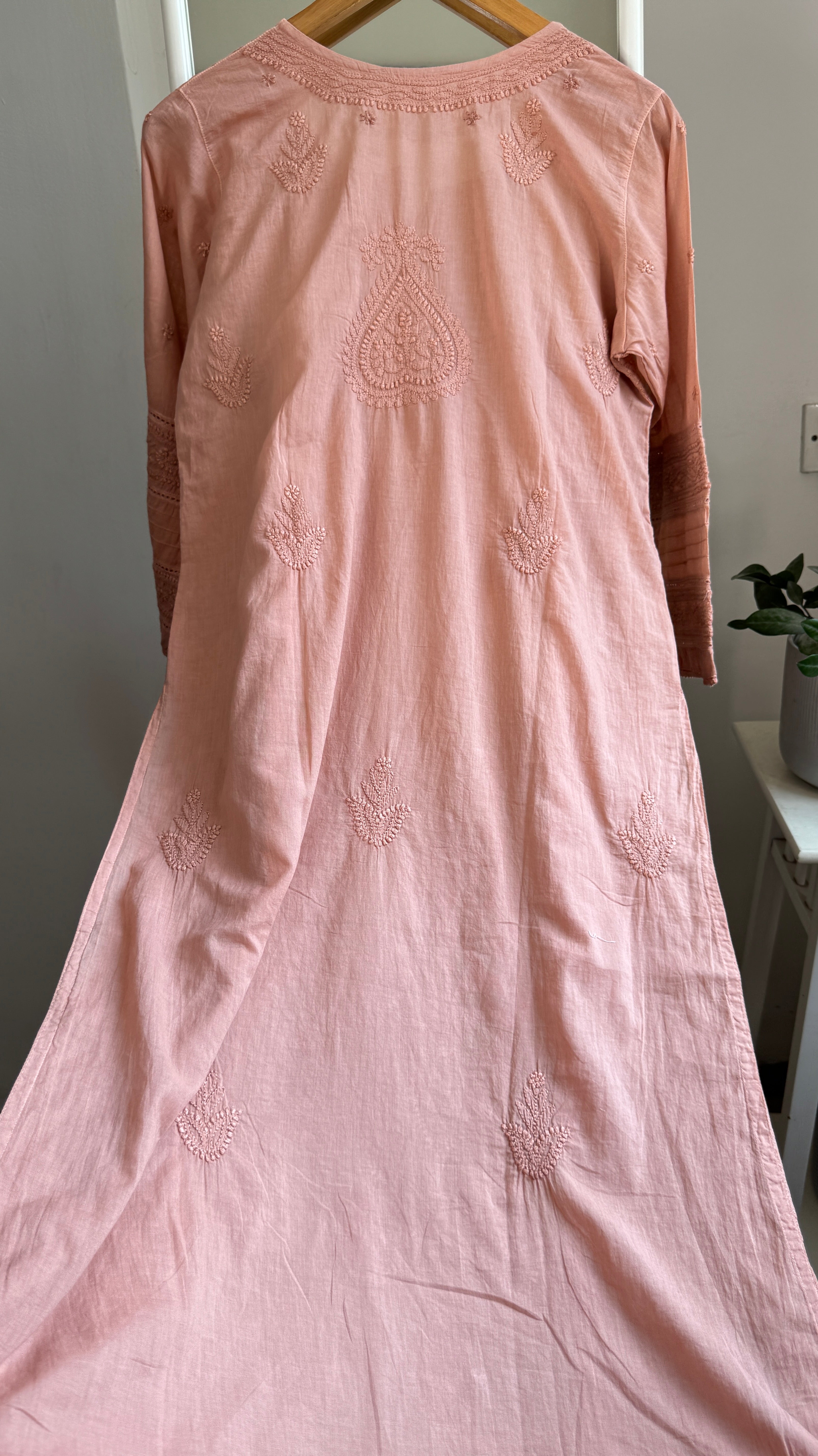 Mul Cotton Chikankari Kurti - Brown - Fiza Collection