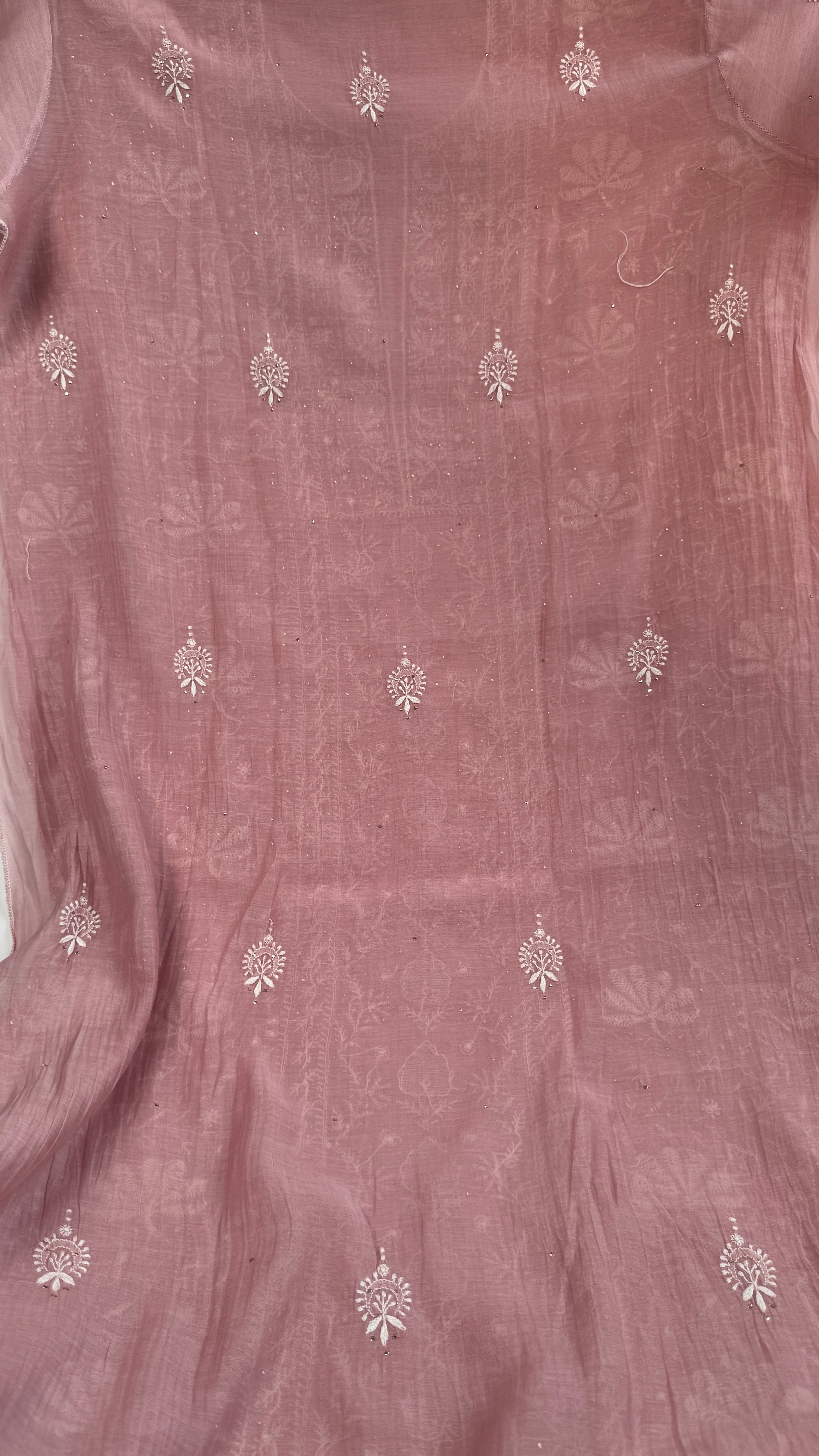 Mul Chanderi Chikankari Unstitched Length with Dupatta with Mukaish Add-On - Mauve