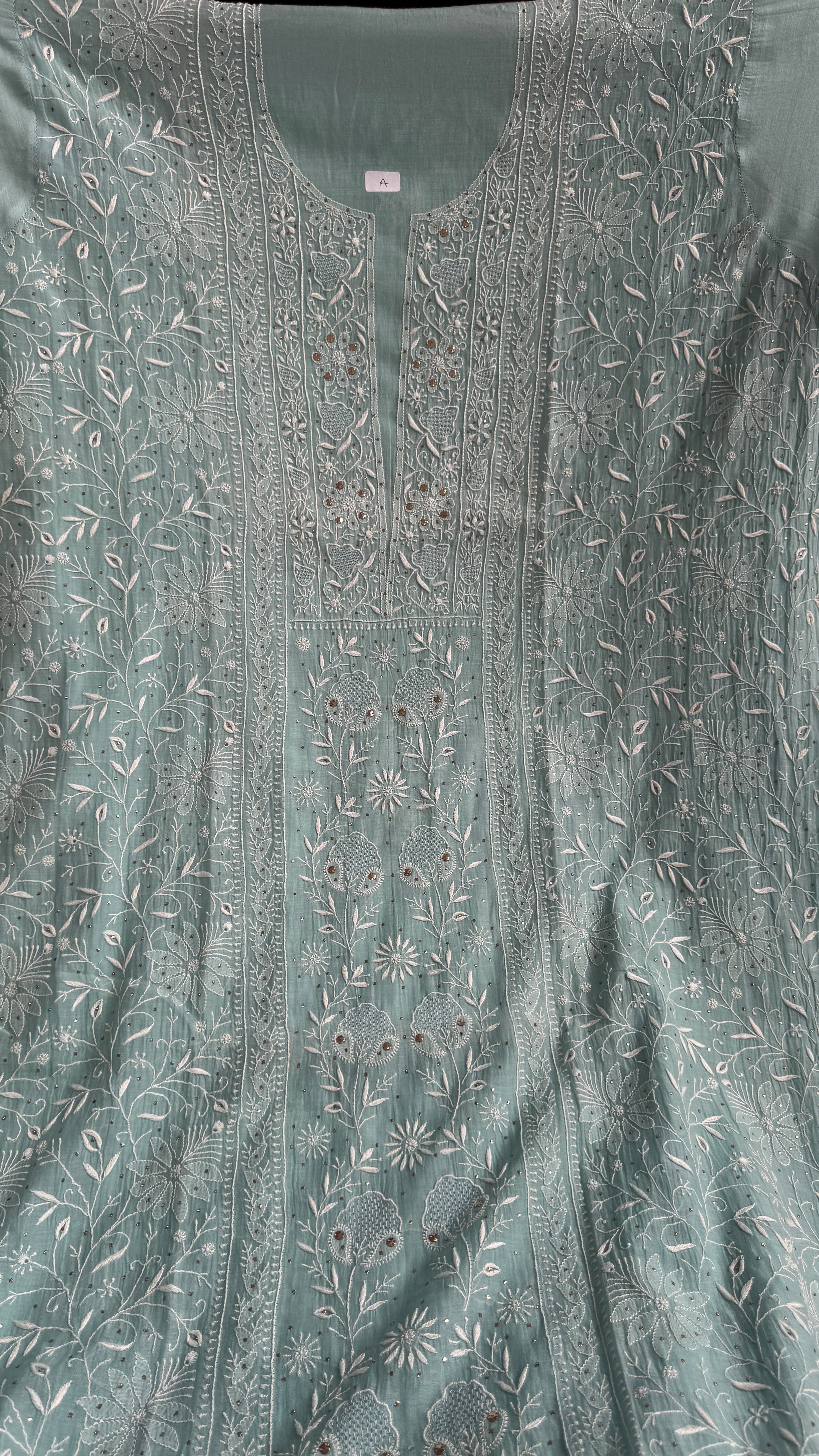 Mul Chanderi Chikankari Unstitched Length with Dupatta with Mukaish Add-On - Tiffany