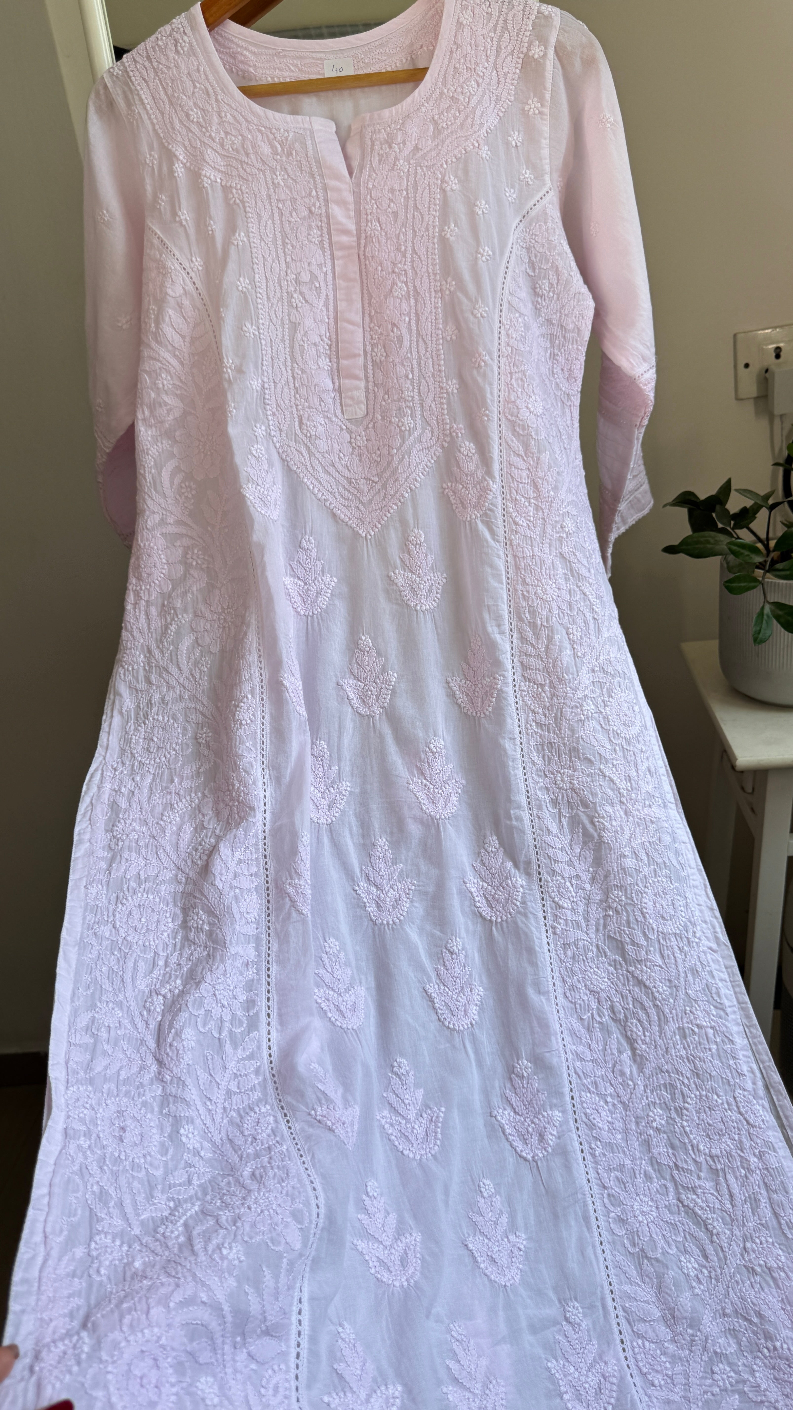 Mul Cotton Chikankari Kurti - Pink - Fiza Collection