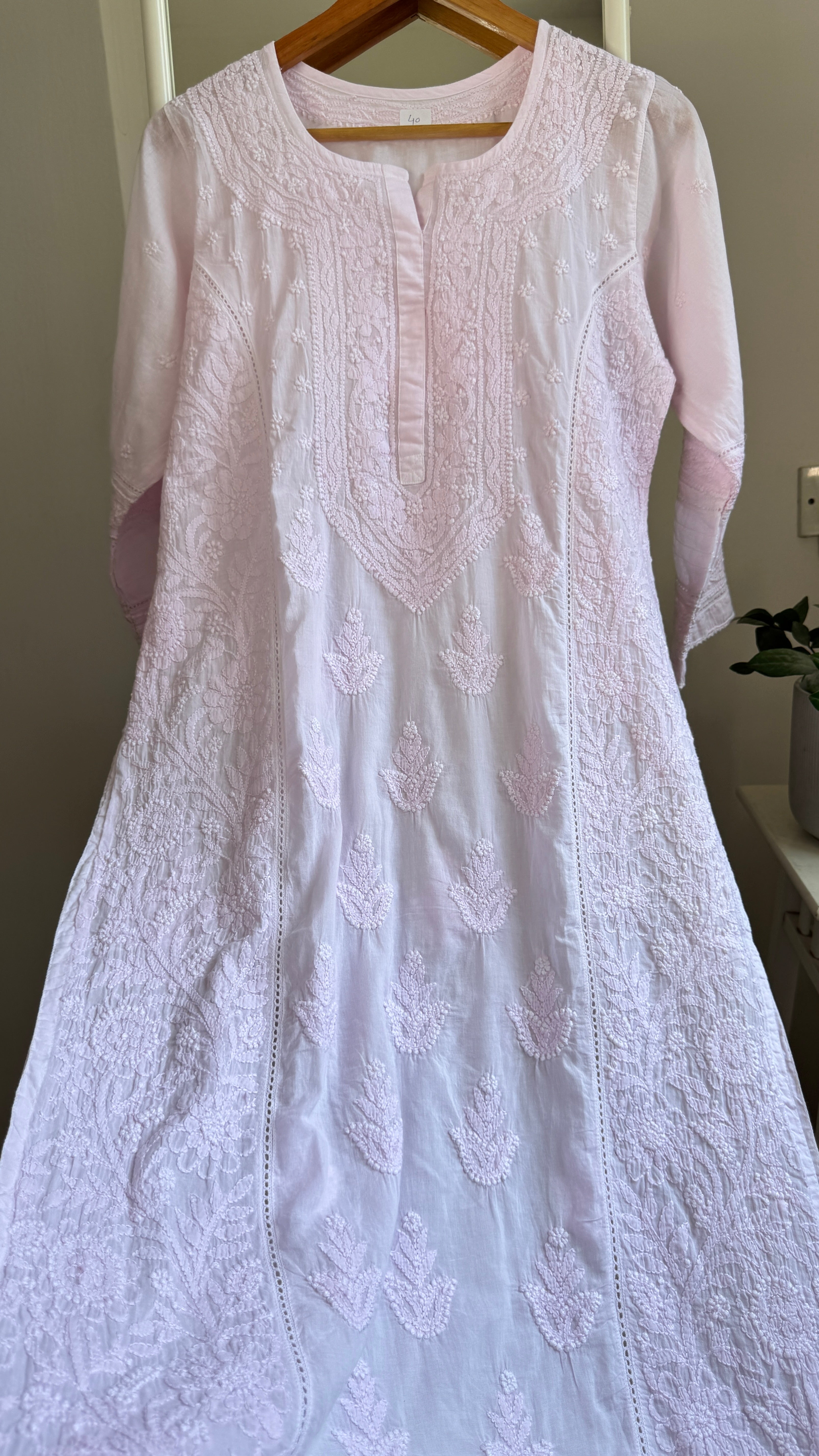 Mul Cotton Chikankari Kurti - Pink - Fiza Collection