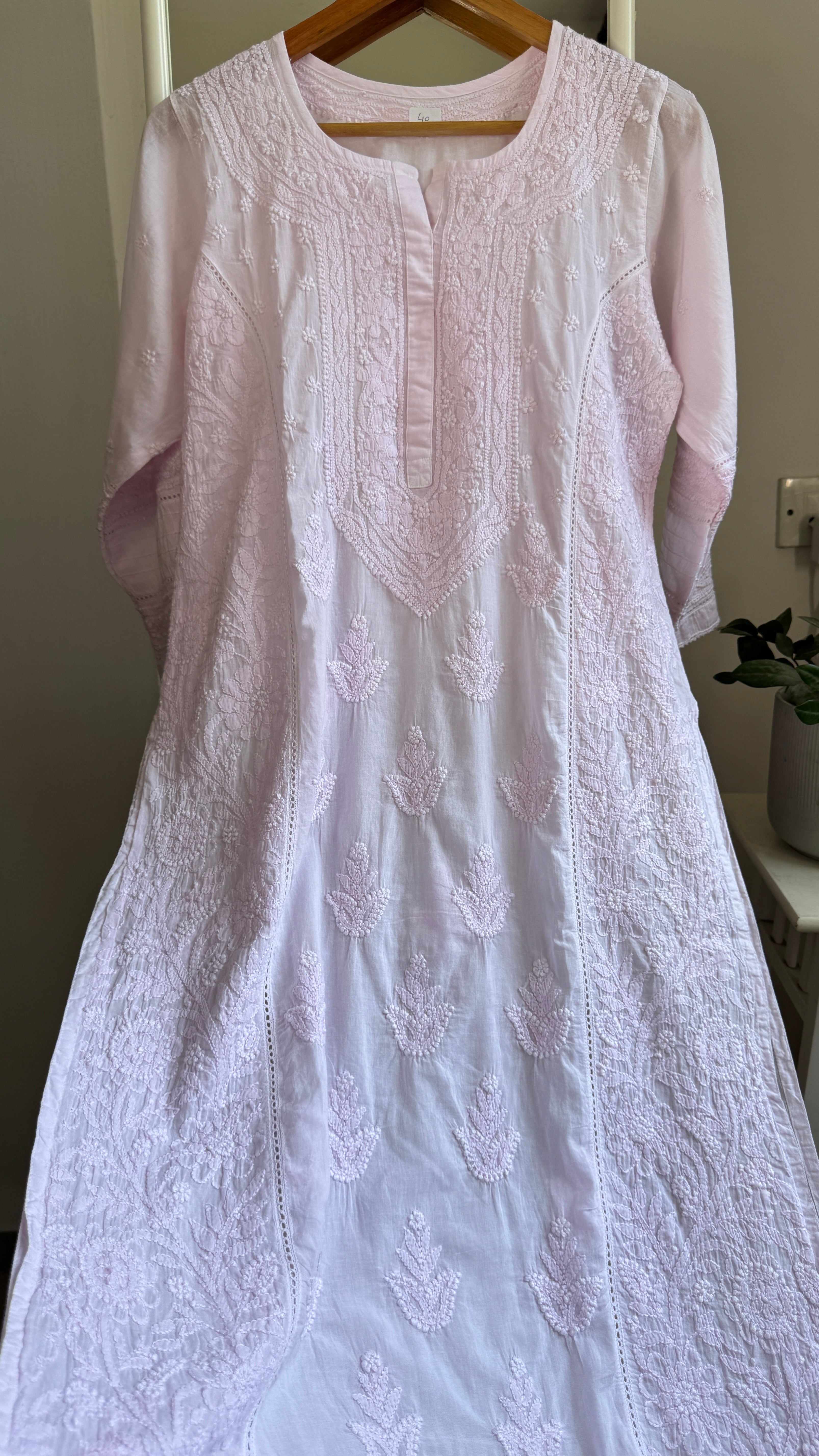 Mul Cotton Chikankari Kurti - Pink - Fiza Collection
