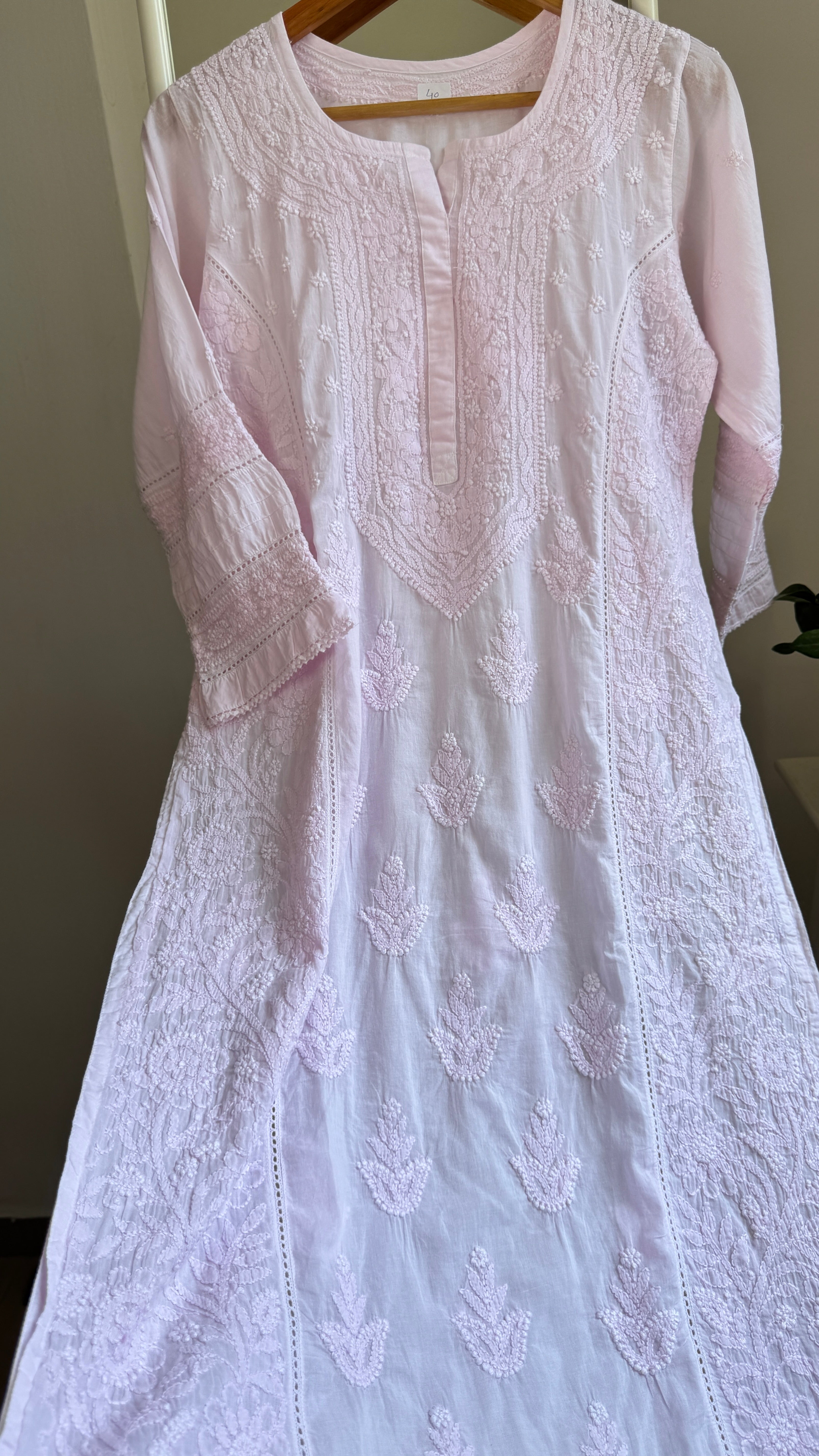Mul Cotton Chikankari Kurti - Pink - Fiza Collection