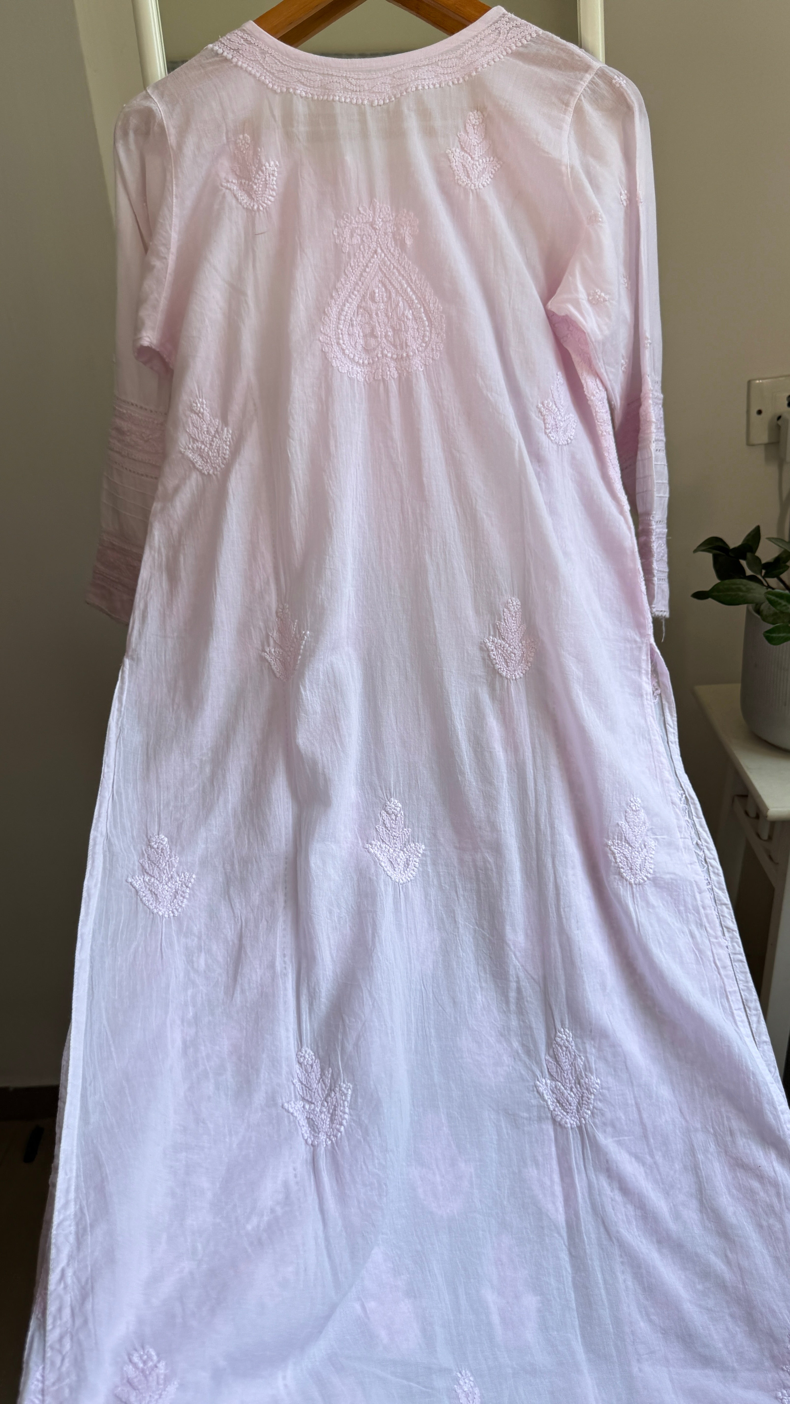 Mul Cotton Chikankari Kurti - Pink - Fiza Collection