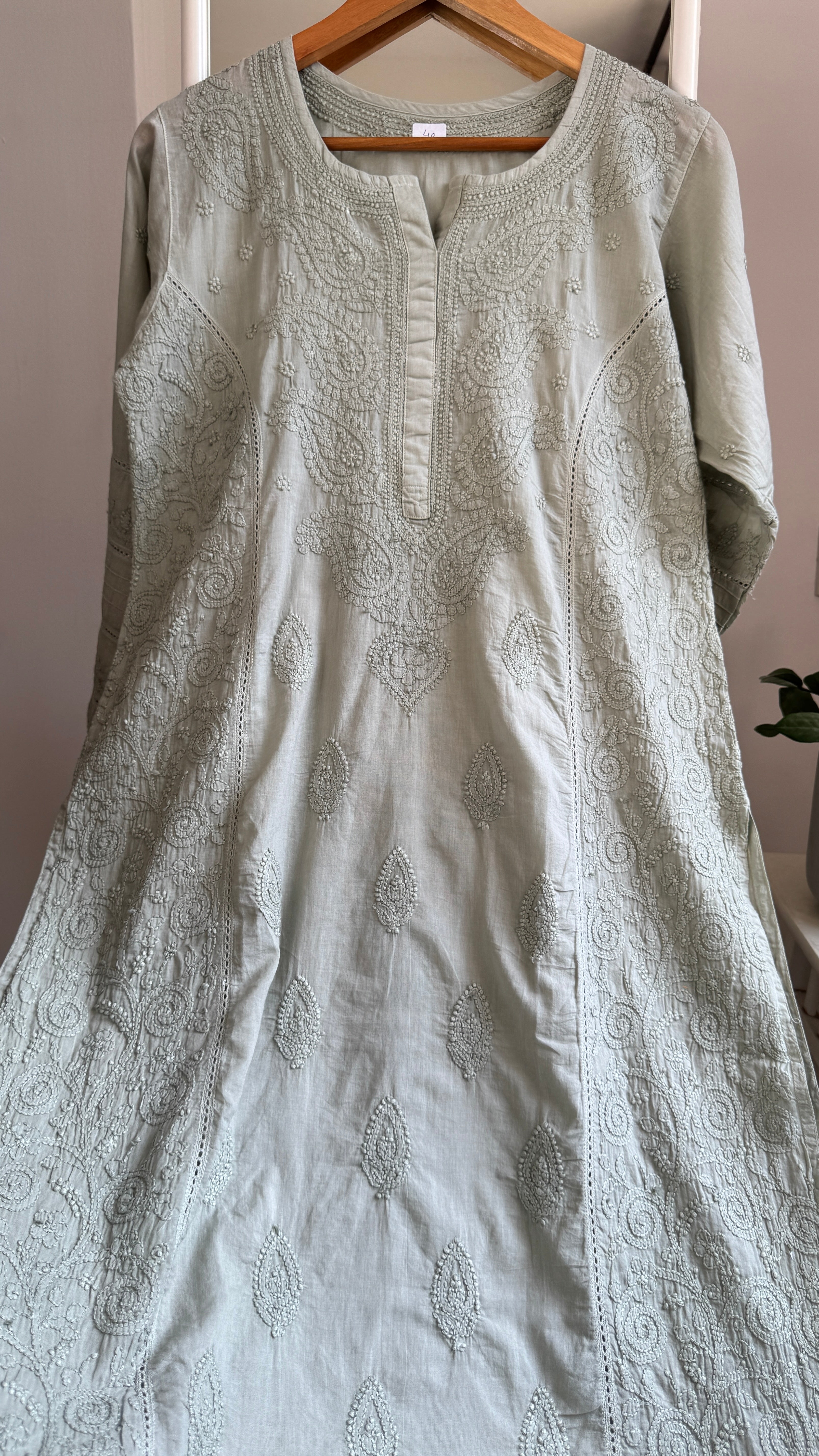 Mul Cotton Chikankari Kurti - Sage Green - Fiza Collection