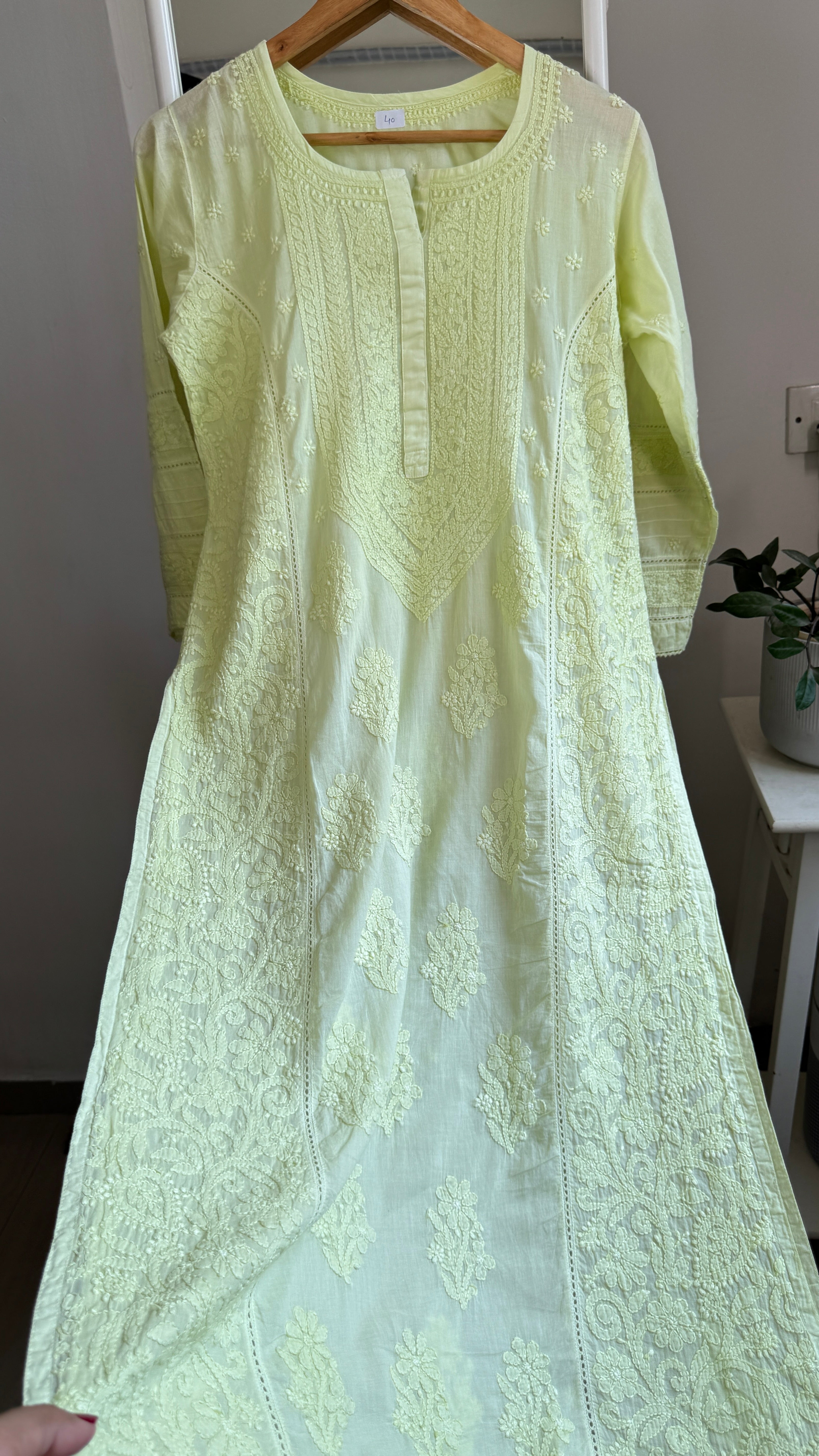 Mul Cotton Chikankari Kurti - Apple Green - Fiza Collection
