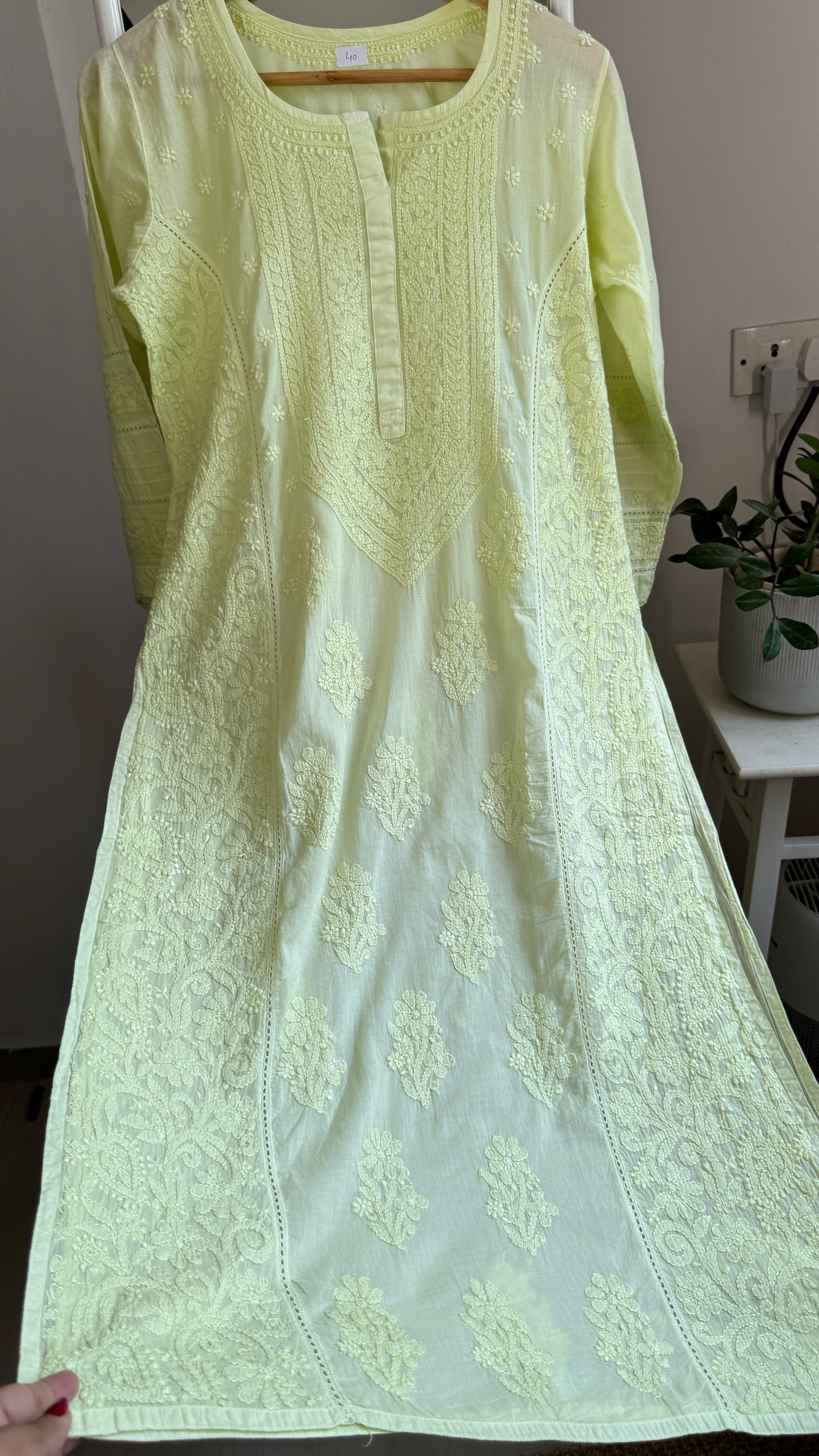 Mul Cotton Chikankari Kurti - Apple Green - Fiza Collection