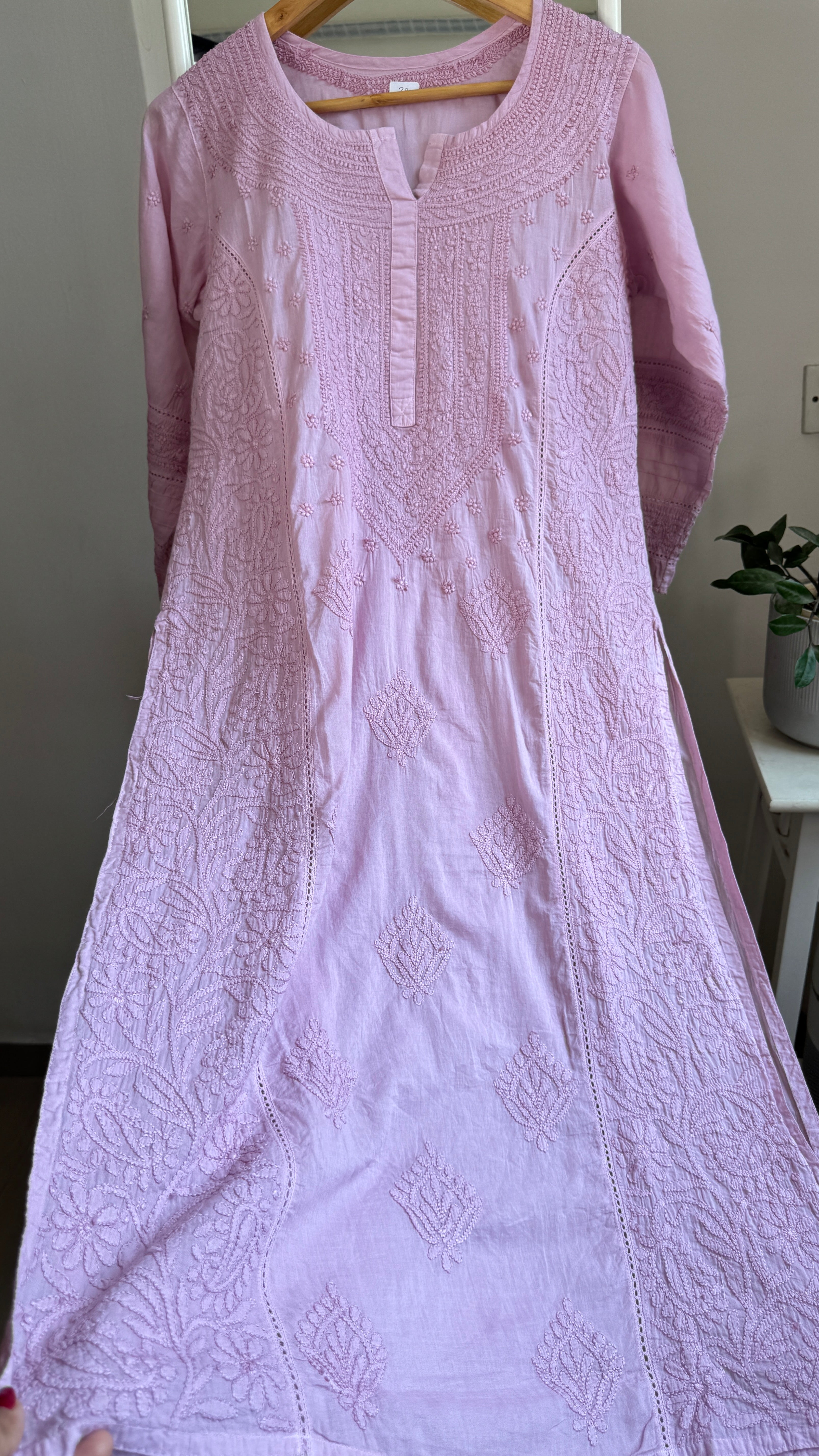 Mul Cotton Chikankari Kurti - Mauve - Fiza Collection