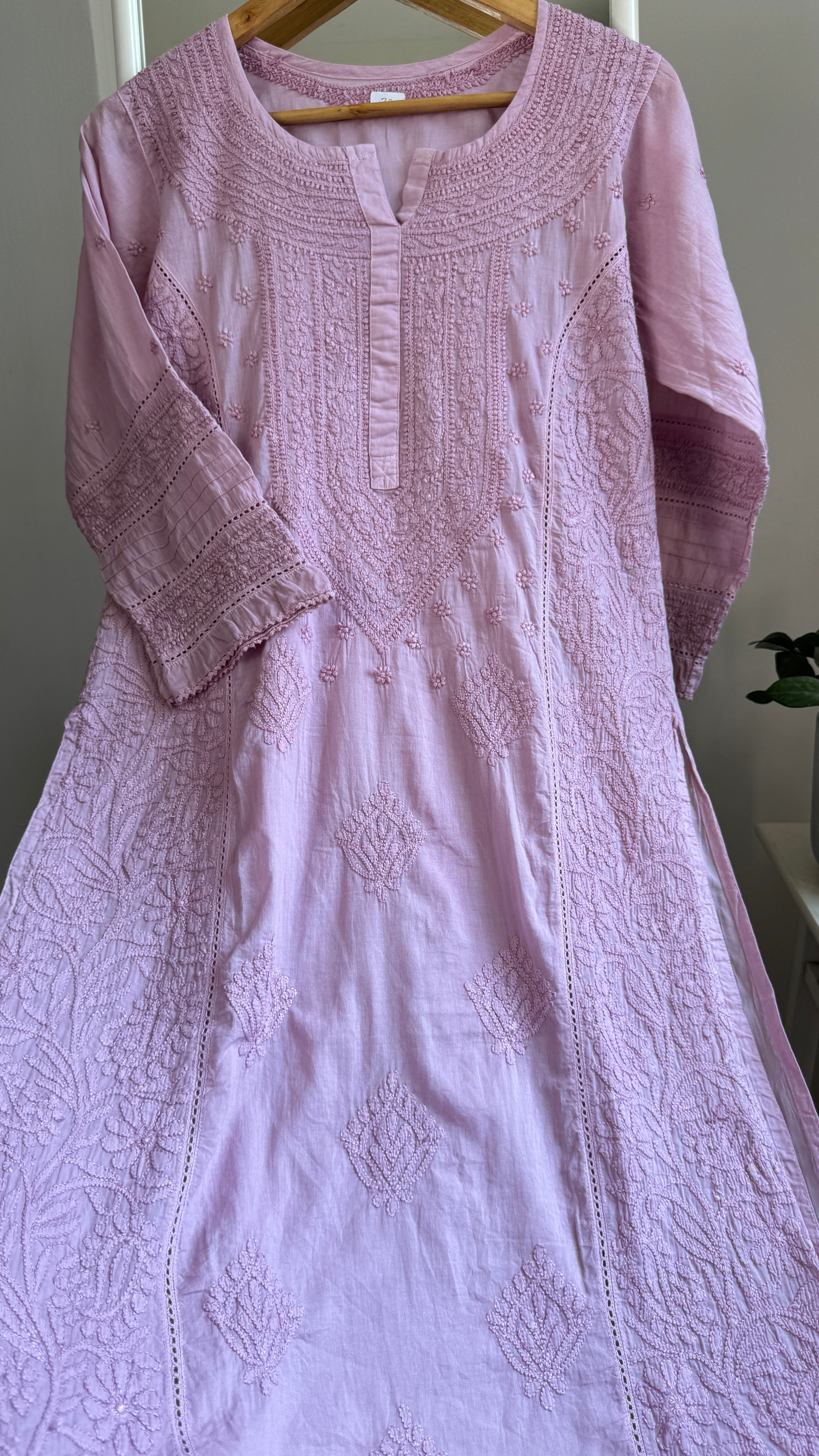 Mul Cotton Chikankari Kurti - Mauve - Fiza Collection