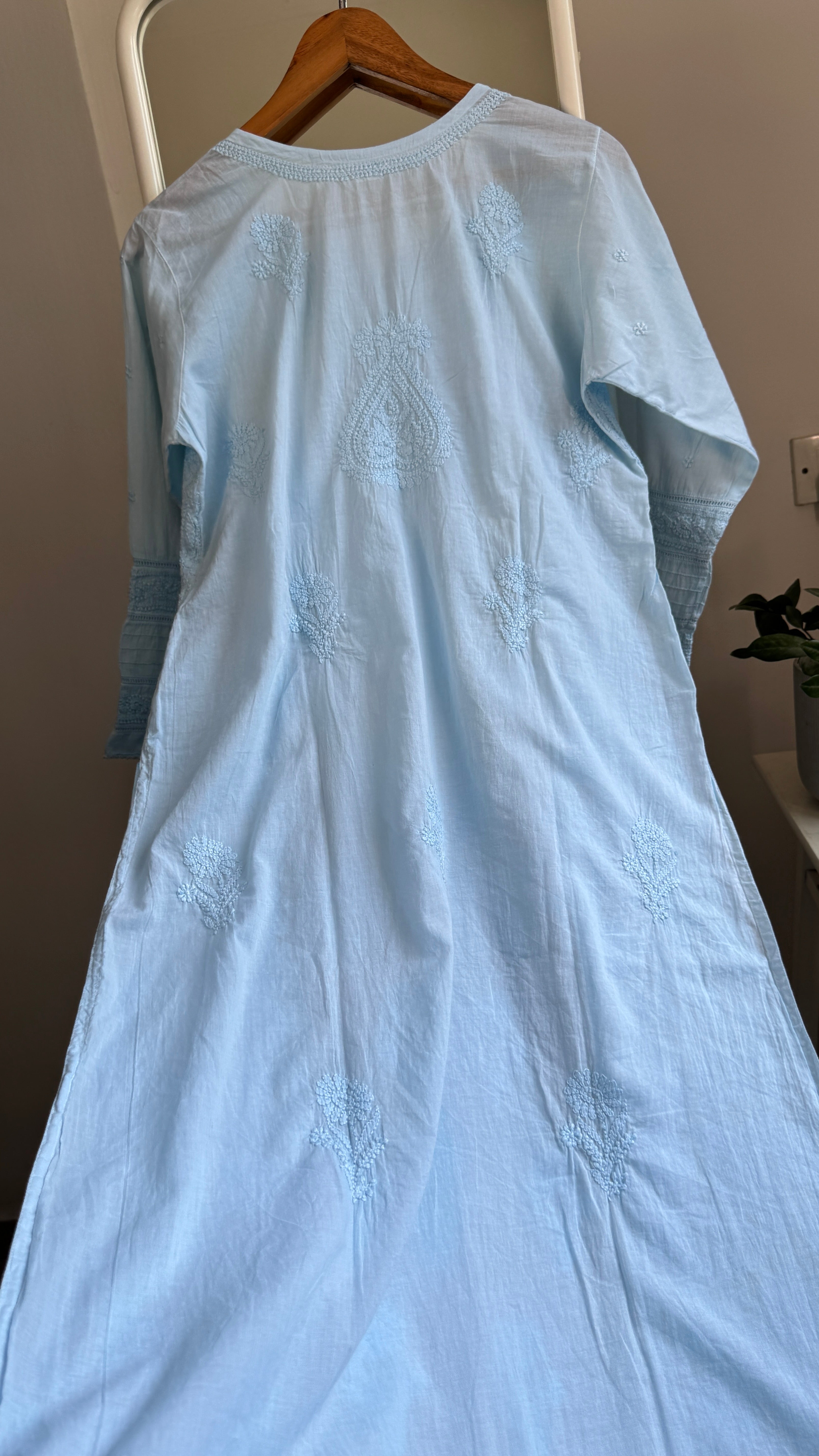 Mul Cotton Chikankari Kurti - Blue - Fiza Collection