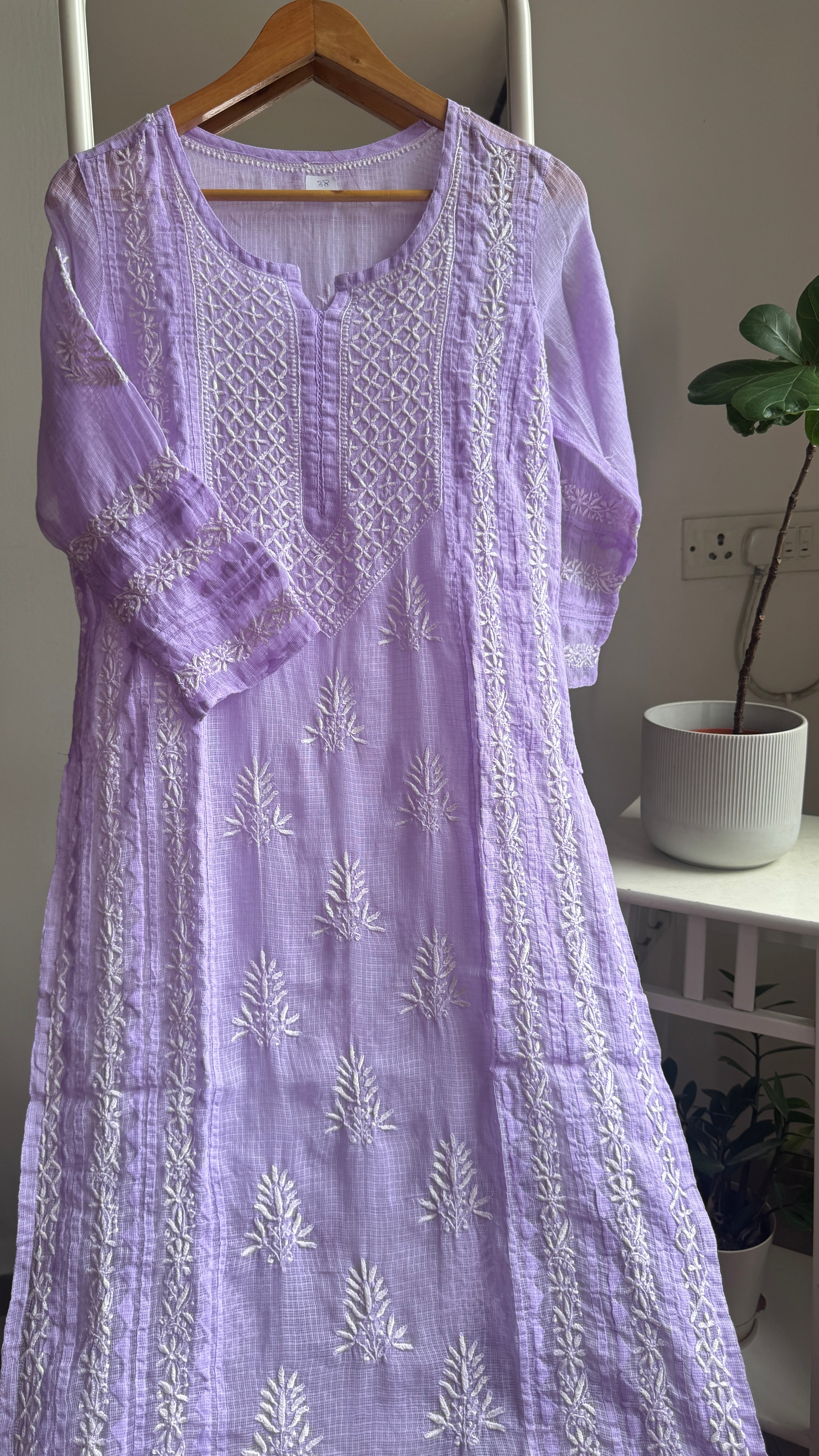 Kota Soft Cotton Chikankari Kurti -  Lilac - TARA Collection