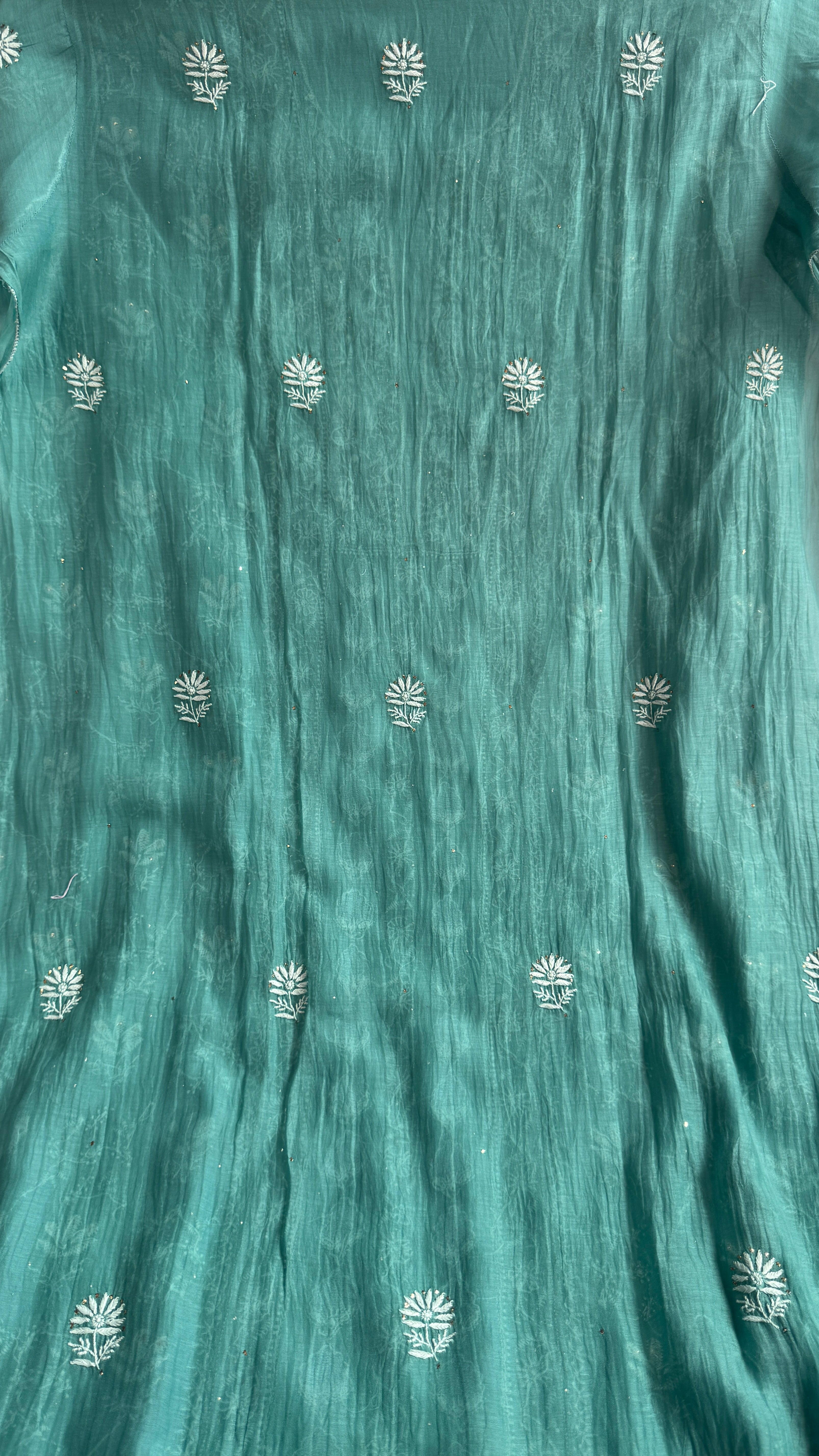 Mul Chanderi Chikankari Unstitched Length with Dupatta with Mukaish Add-On - Tiffany
