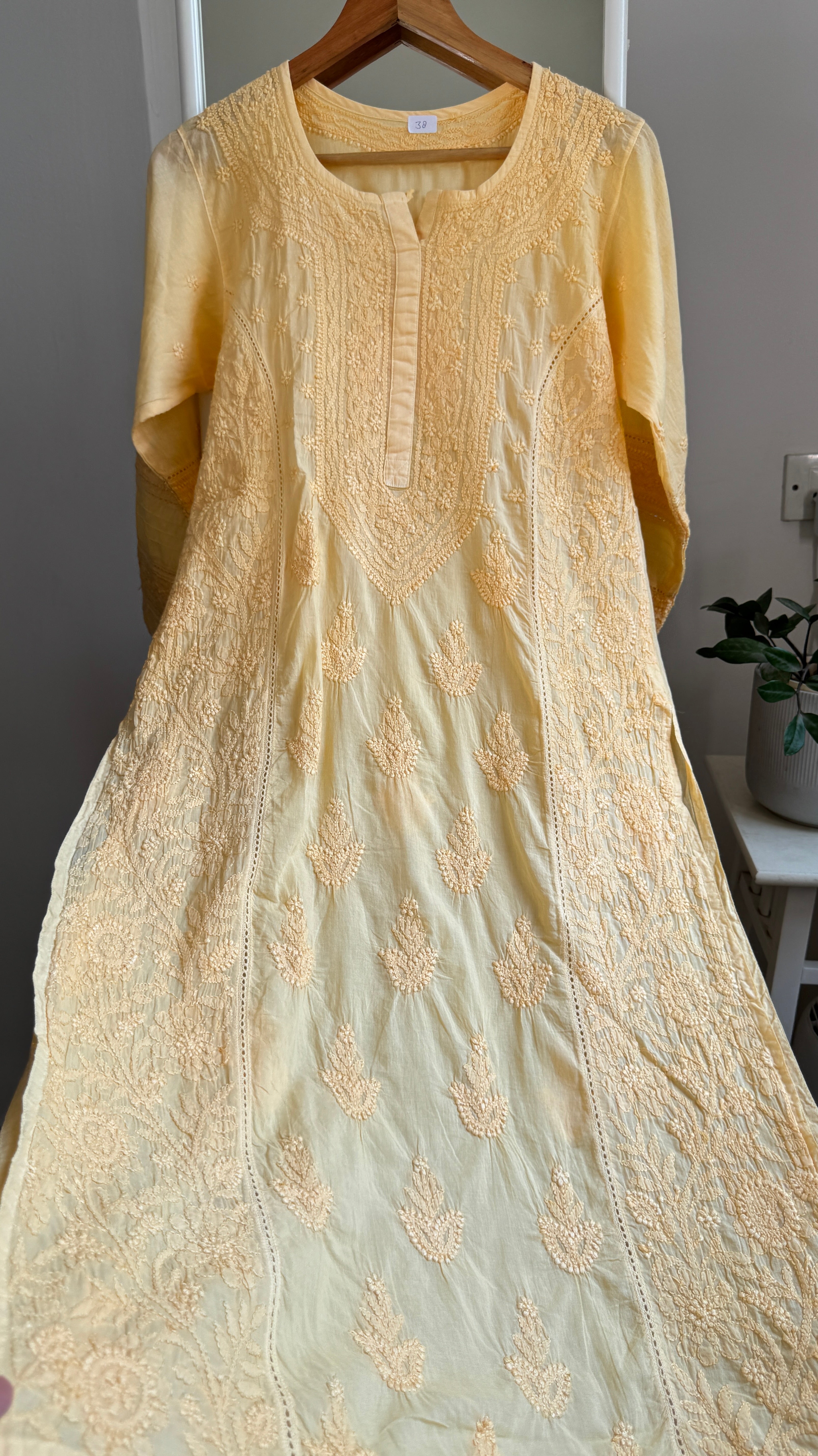 Mul Cotton Chikankari Kurti - Yellow - Fiza Collection