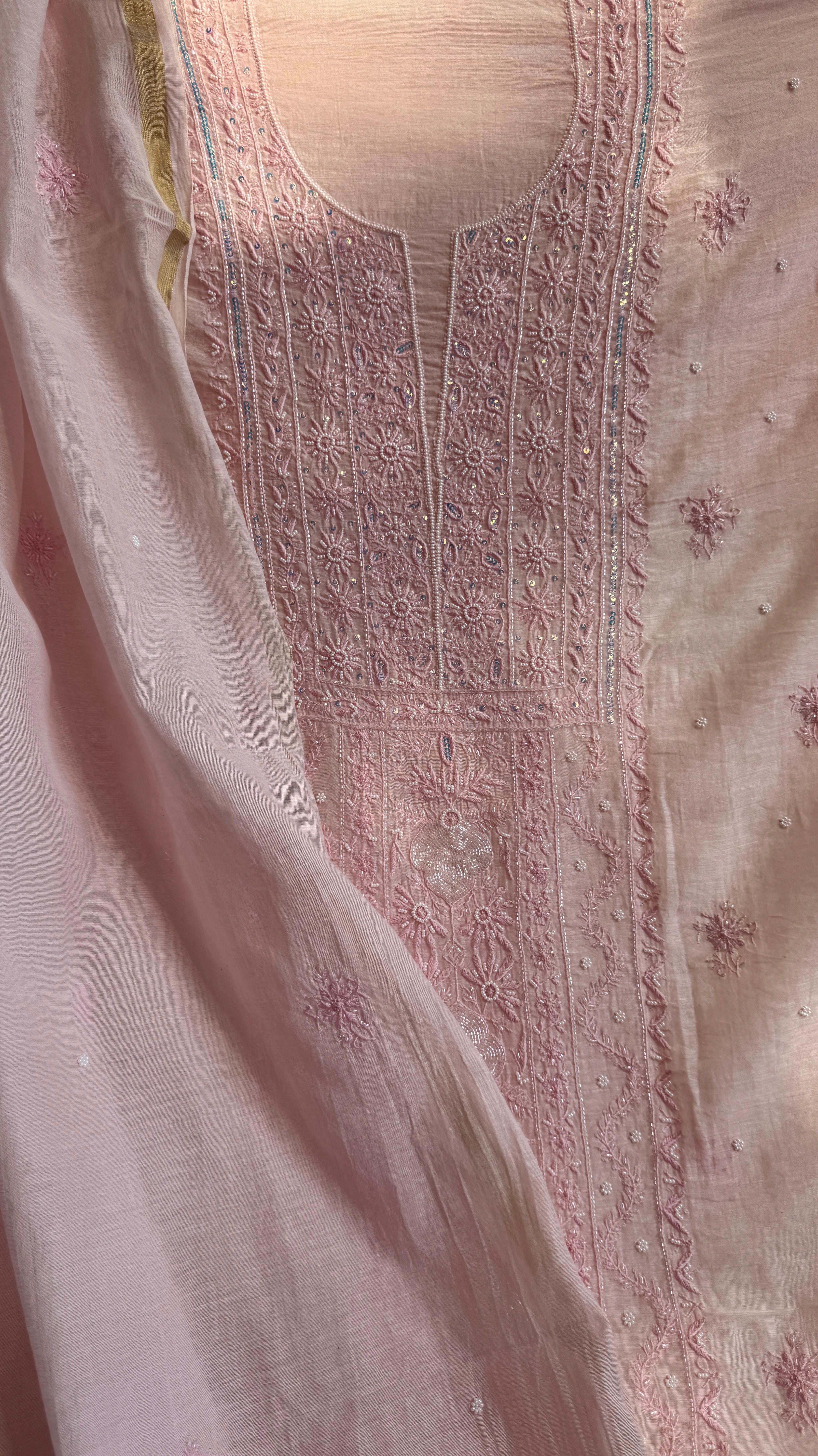 Mul Chanderi Semi stitched Straight - Baby Pink
