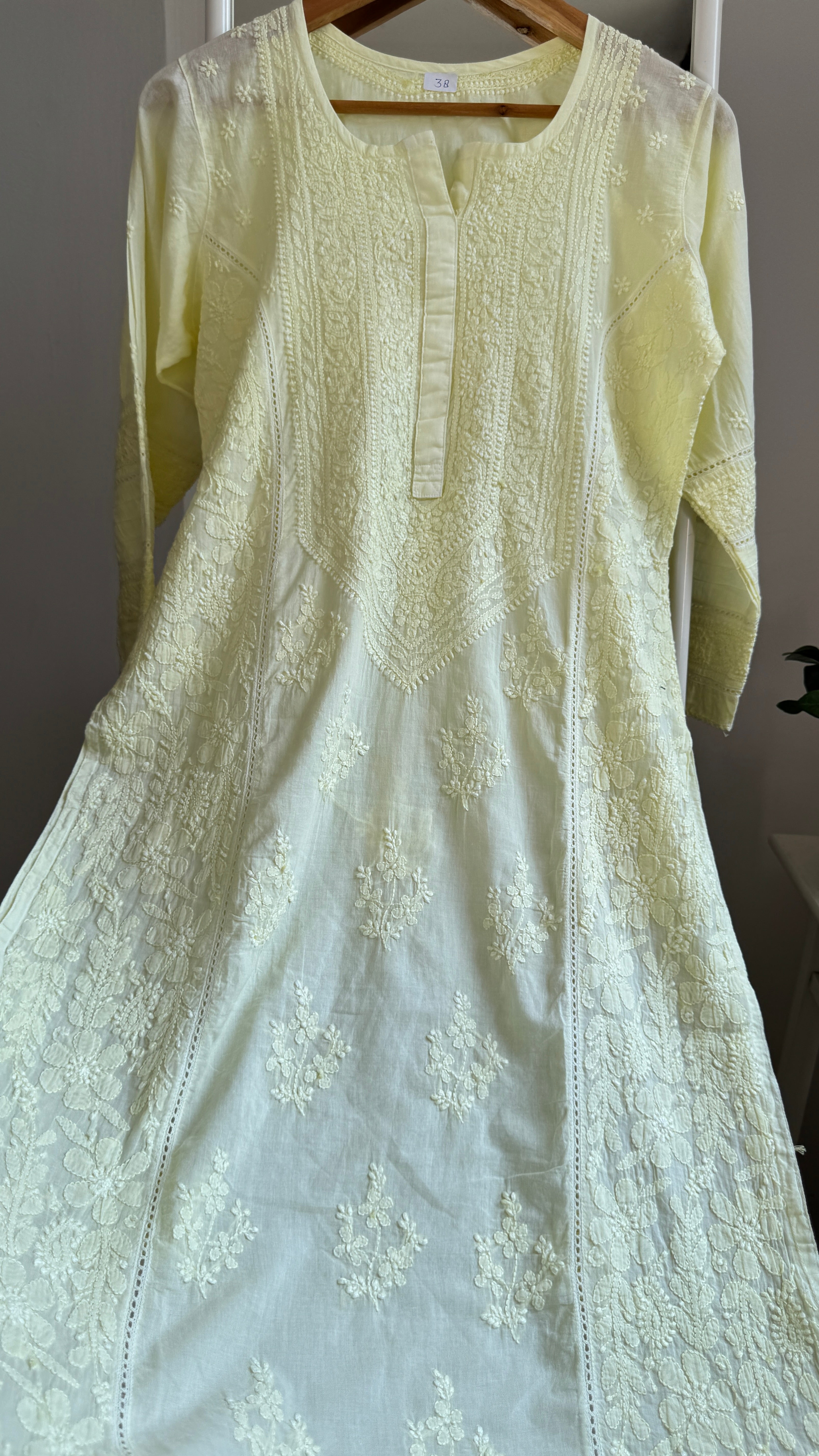 Mul Cotton Chikankari Kurti - Lemon Yellow - Fiza Collection