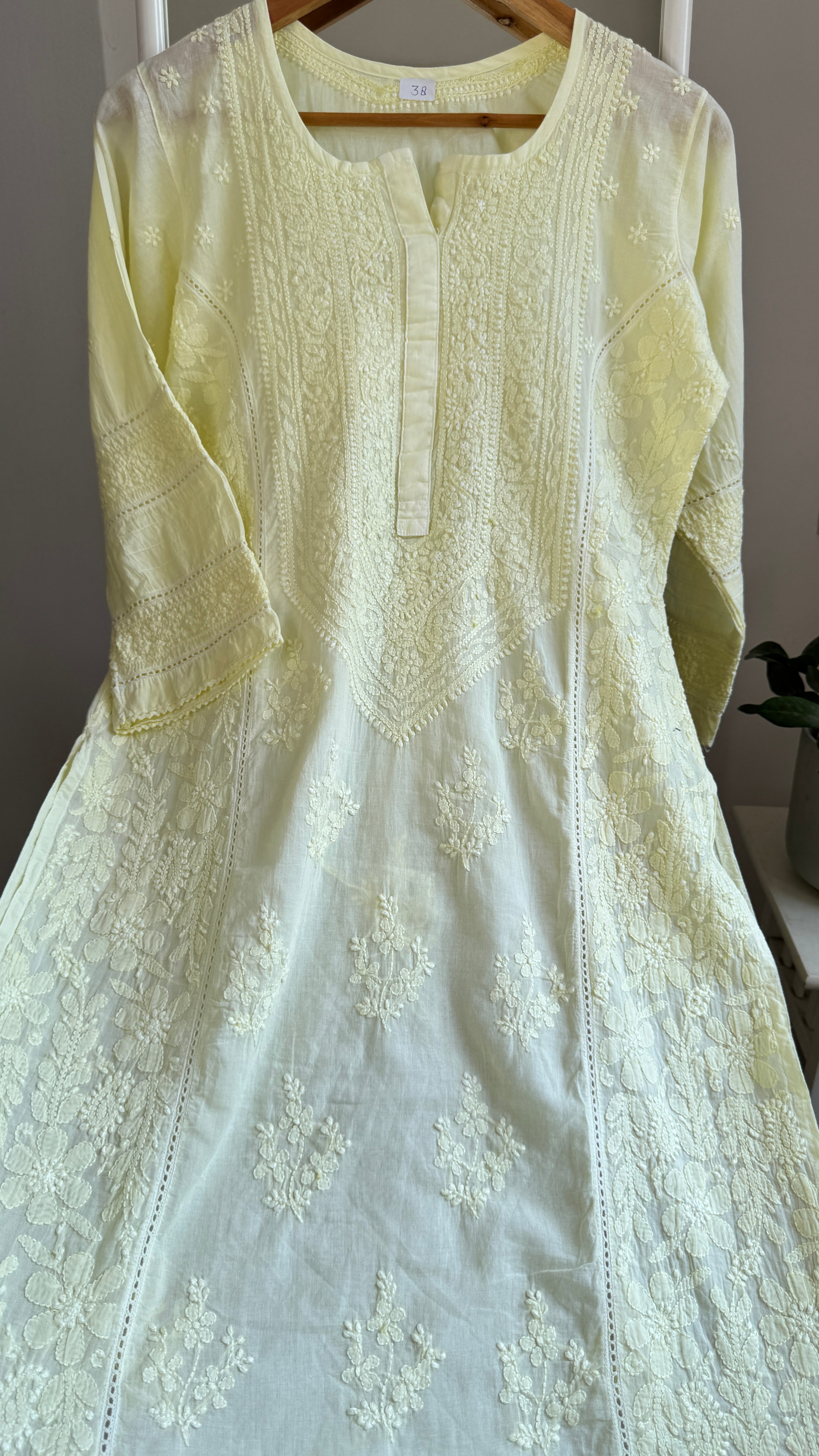 Mul Cotton Chikankari Kurti - Lemon Yellow - Fiza Collection