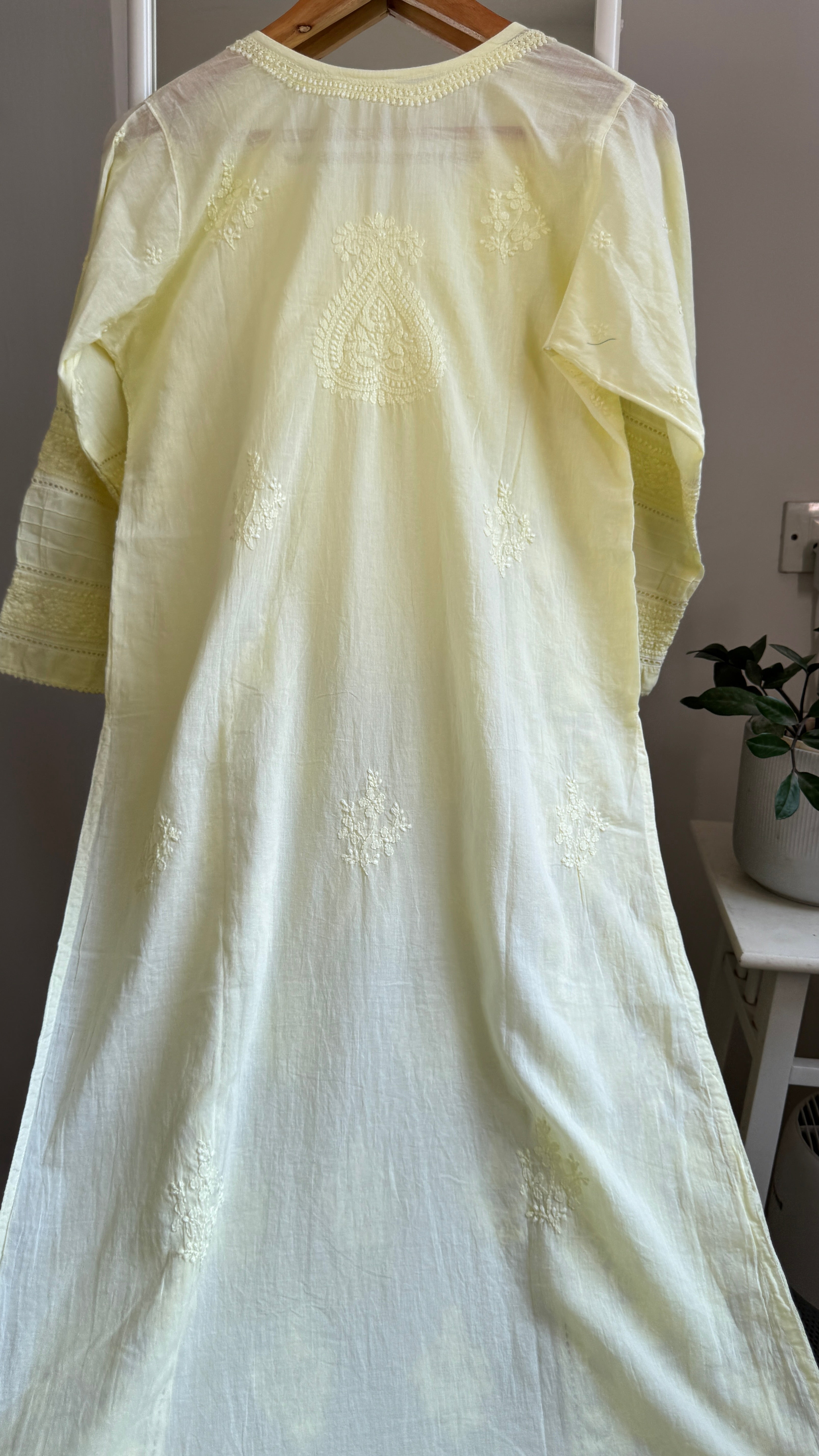 Mul Cotton Chikankari Kurti - Lemon Yellow - Fiza Collection