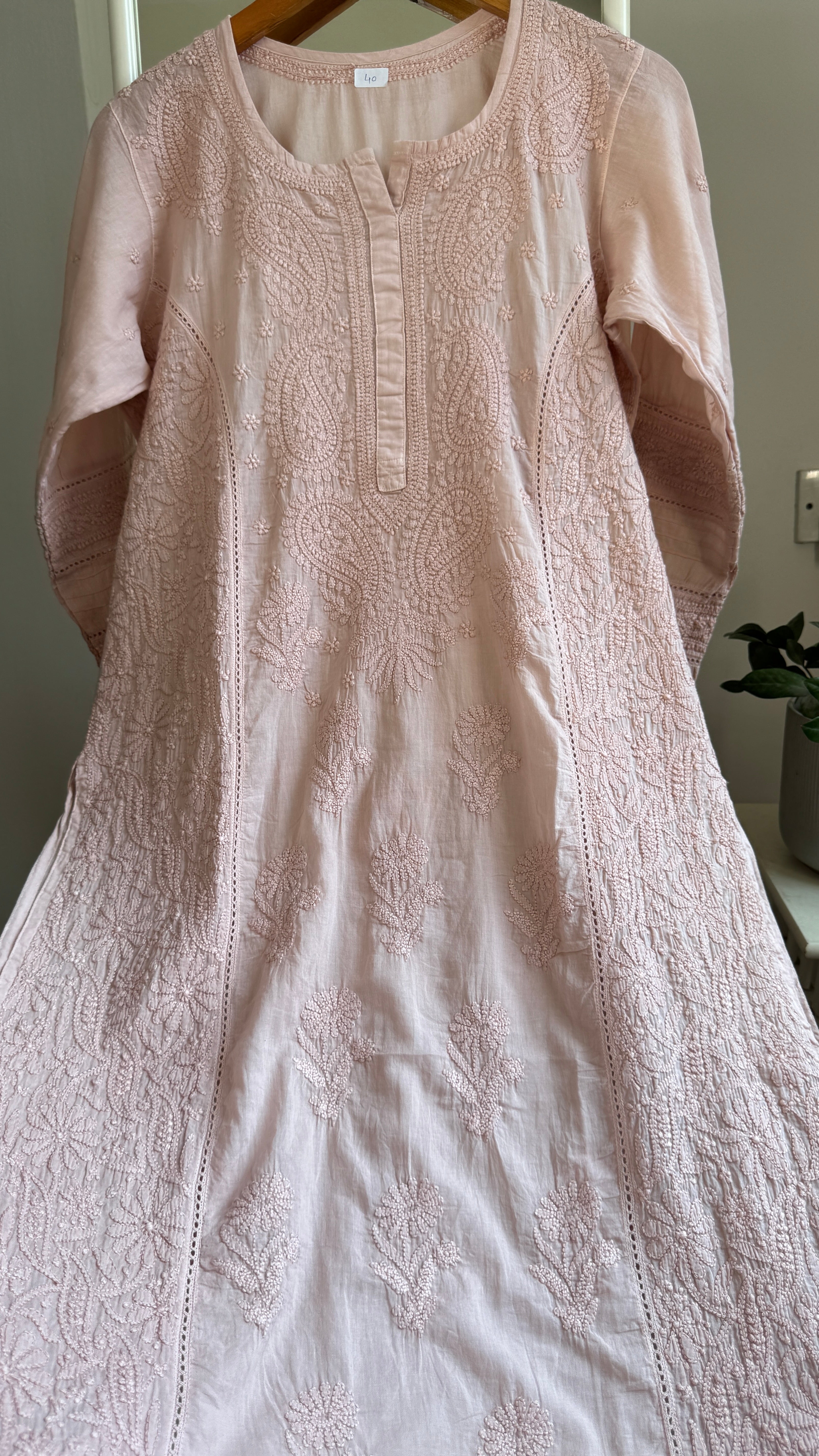 Mul Cotton Chikankari Kurti - Nude Pink - Fiza Collection