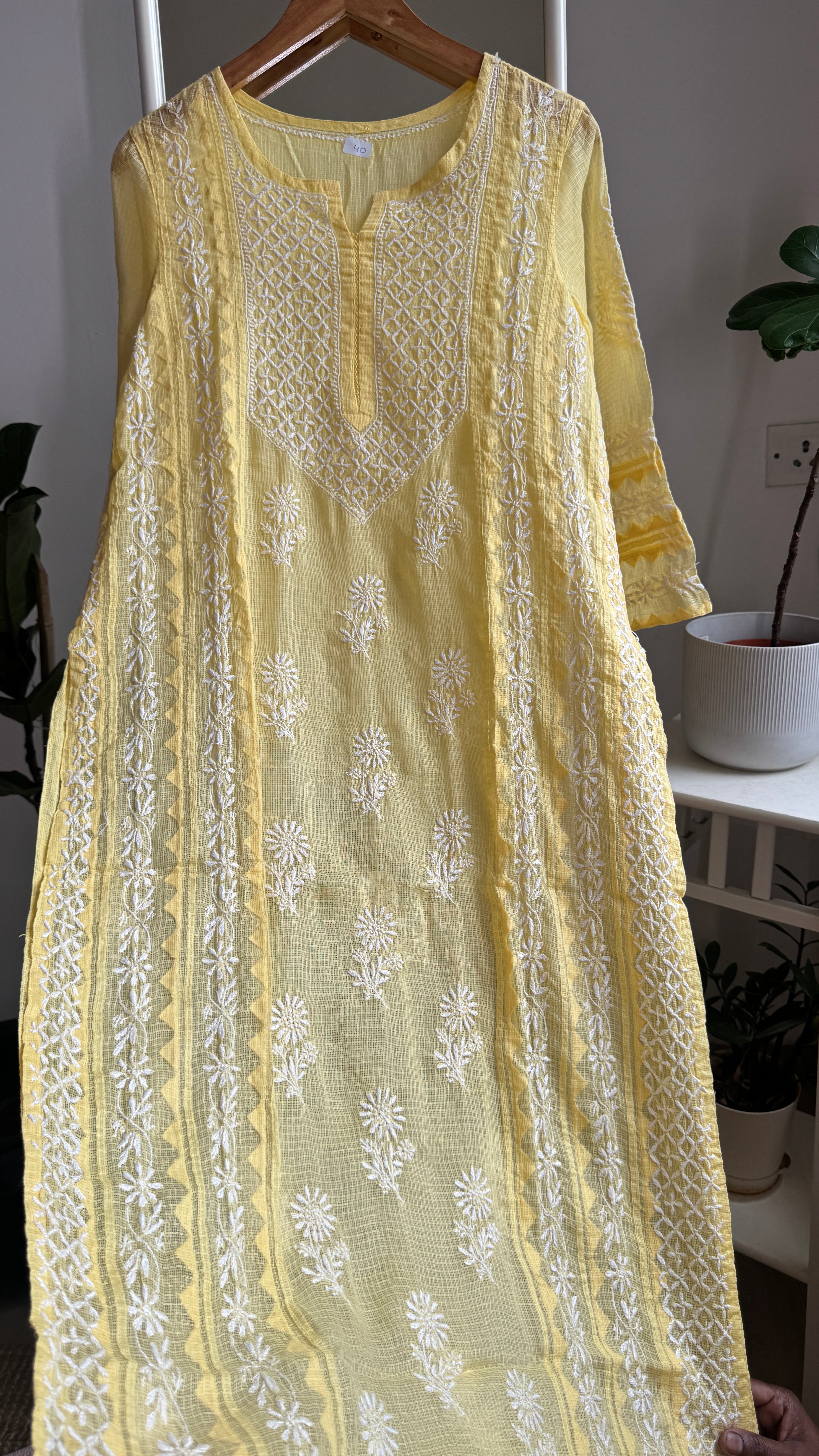 Kota Soft Cotton Chikankari Kurti - Yellow - TARA Collection