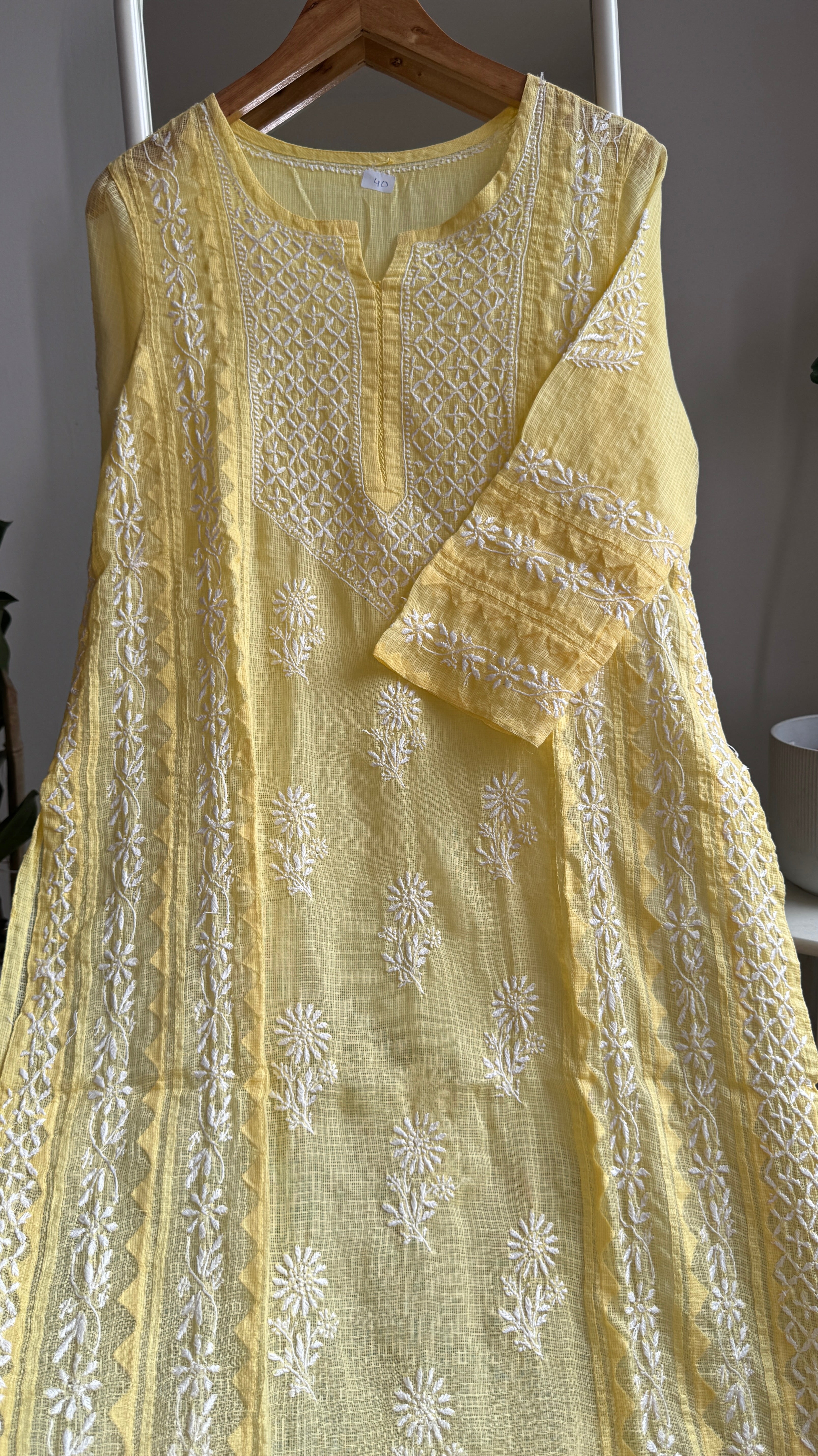Kota Soft Cotton Chikankari Kurti - Yellow - TARA Collection